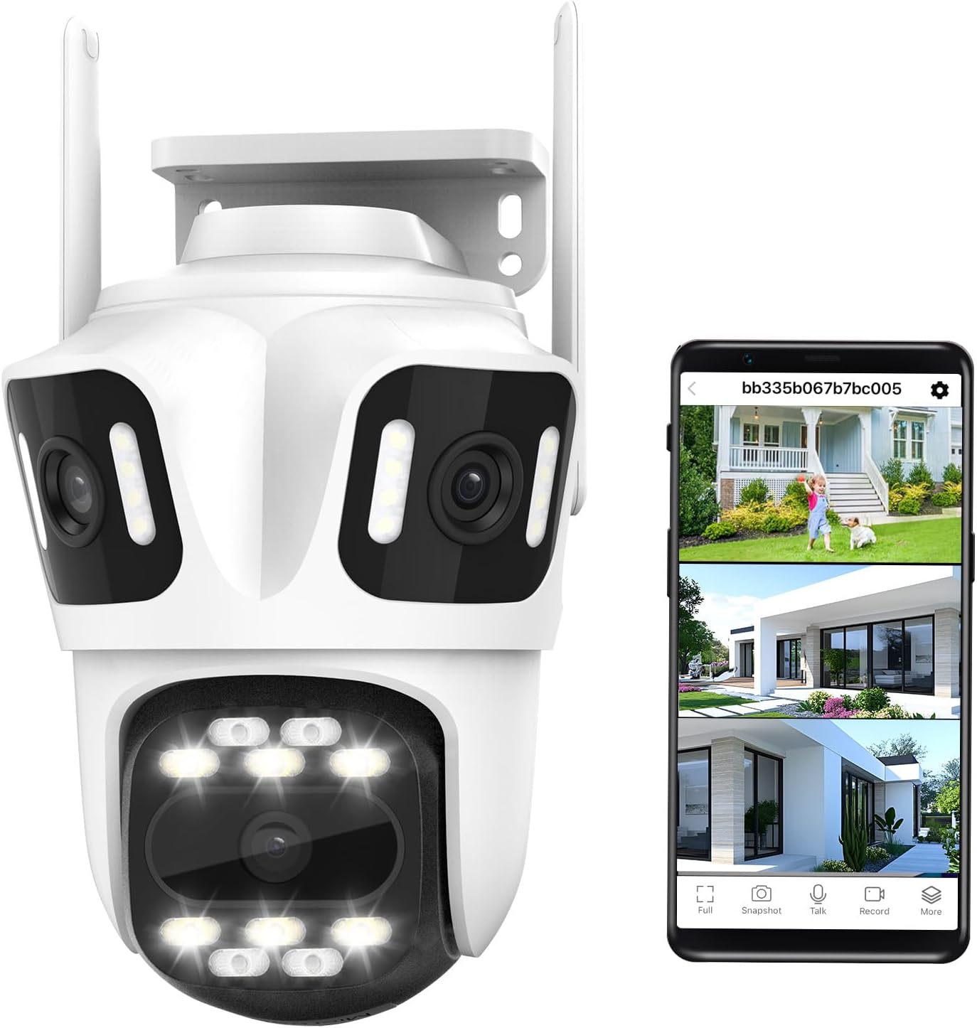 Three Lens WiFi Outdoor Security Camera, 9MP Wireless Home Security Cam, 360° Pan/Tilt, Human Detection, AI Auto Tracking, No Blind Spot, Color Night Vision, Two-Way Audio, Spotlight, IP66