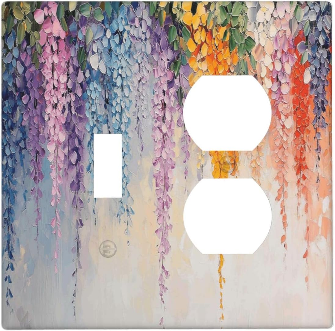 Colorful Wildflower Wisteria Cascade Floral Flower Wallplates 1 Toggle 1 Duplex Switch Plate Electrical GFCI Faceplate Decorative Light Switch Covers for Bedroom Living Room Decor