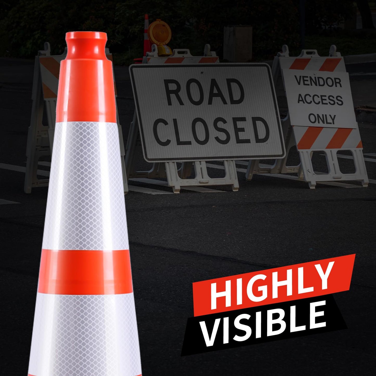36 Inch Traffic Cones (6 Pack),Heavy-Duty PVC Construction Cone with Reflective Collars & Weighted Black Base for Road Safety,Parking & Driver Training