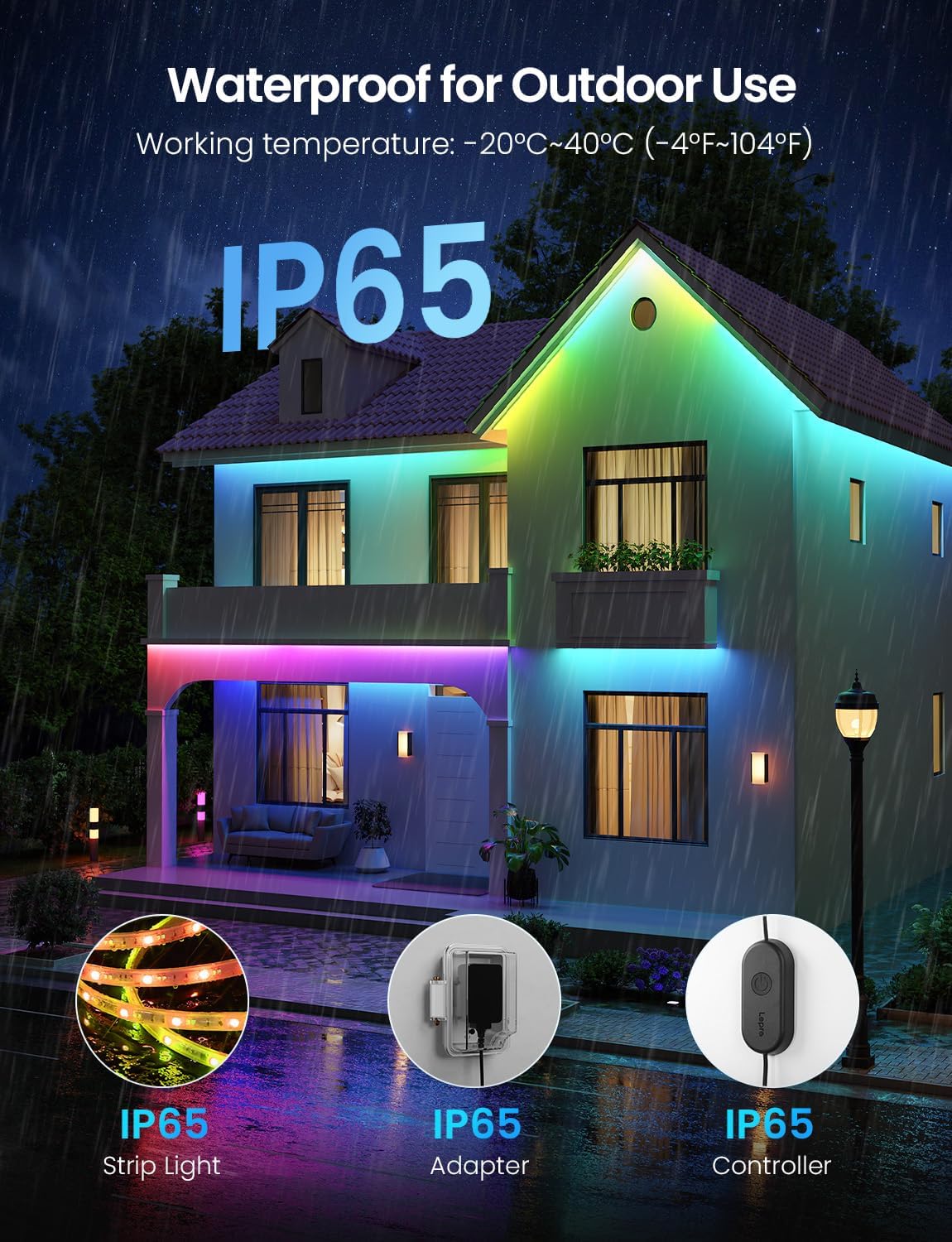 Lepro SW1 AI Smart Outdoor LED Strip Lights - 32.8ft IP65 Waterproof RGBCW Light Strips, 2700K-5700K Tunable Warm White, APP Control(No Remote), 2.4G Wi-Fi Lights for Holiday Decor, House, Porch, Eave