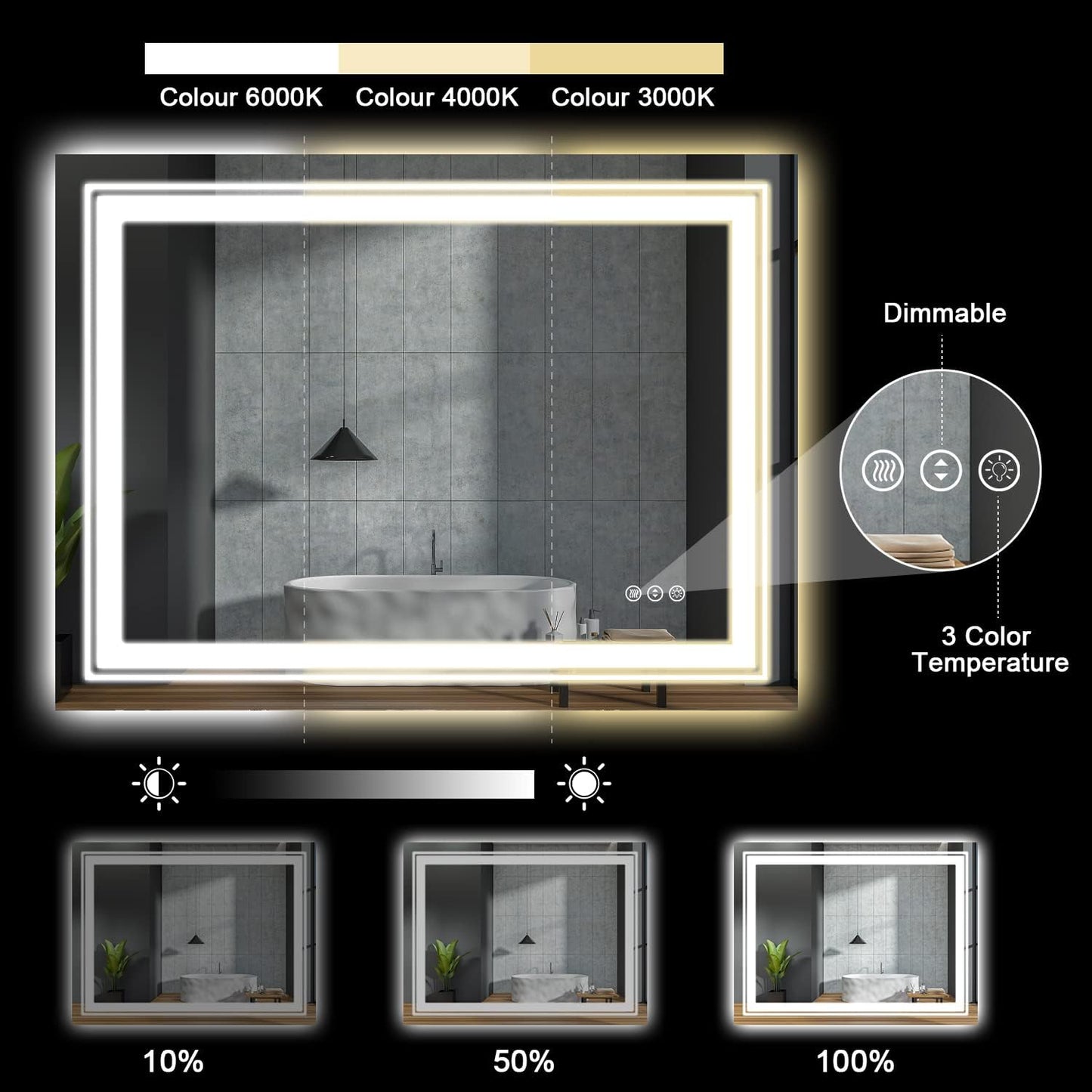 LED Bathroom Mirror, 96"X36" with Front and Backlit, Anti-Fog, Large Bathroom Vanity Mirror for Wall, Memory Function, Stepless Dimmable, Tempered Glass (Horizontal/Vertical)