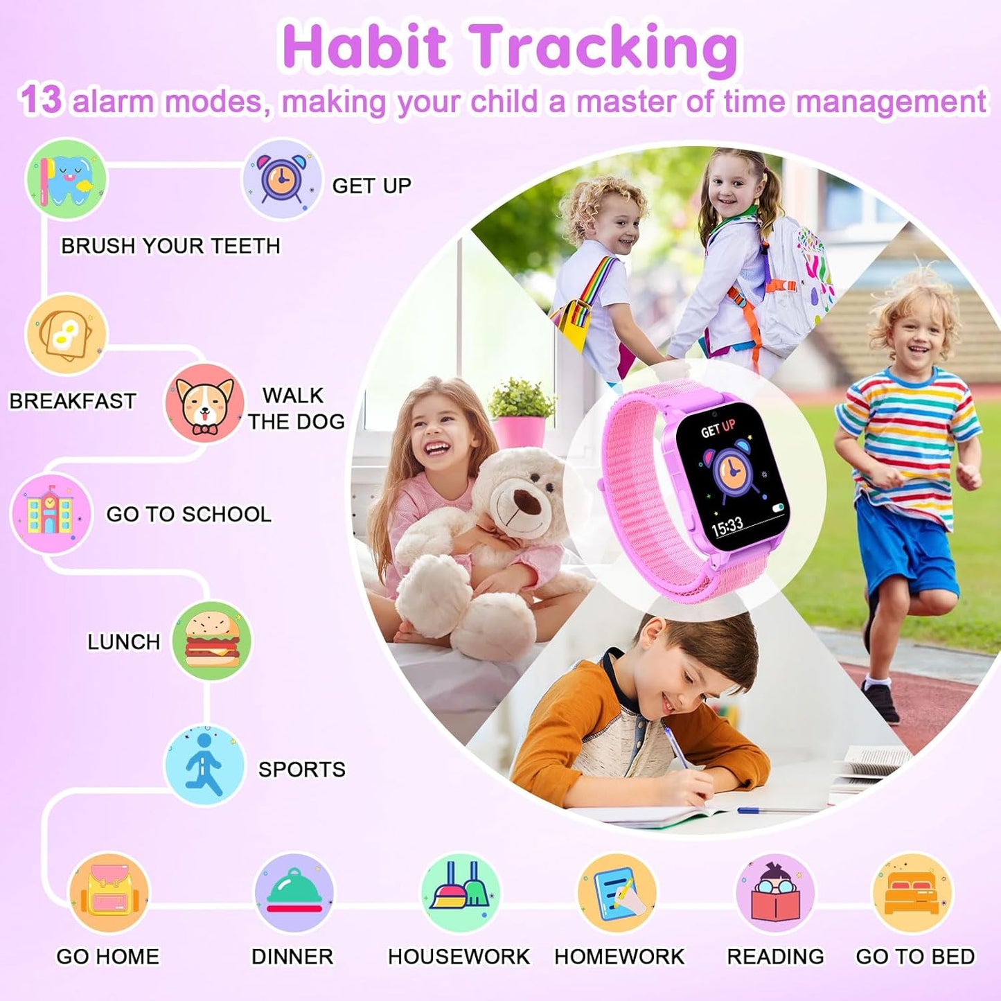 cjc HD Touchscreen Smartwatch for Girls Ages 4-12 - Includes 28 Games, Camera, Music, Pedometer - Fun & Educational Birthday Gift Idea (Purple)
