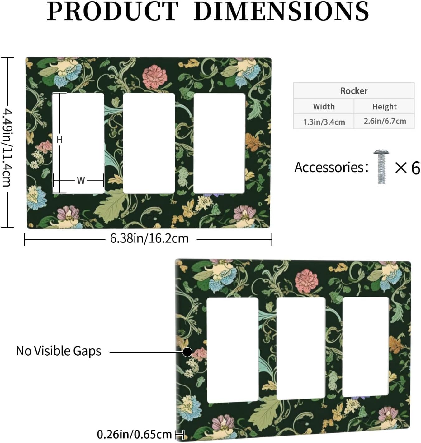 Decorative Outlet Covers Vintage Green Leaf Plant Rustic Pink Flower 3 Gang Wall Plate Triple Rocker Light Switch Cover Plate Jumbo Electrical GFCI Faceplate for Home Decor