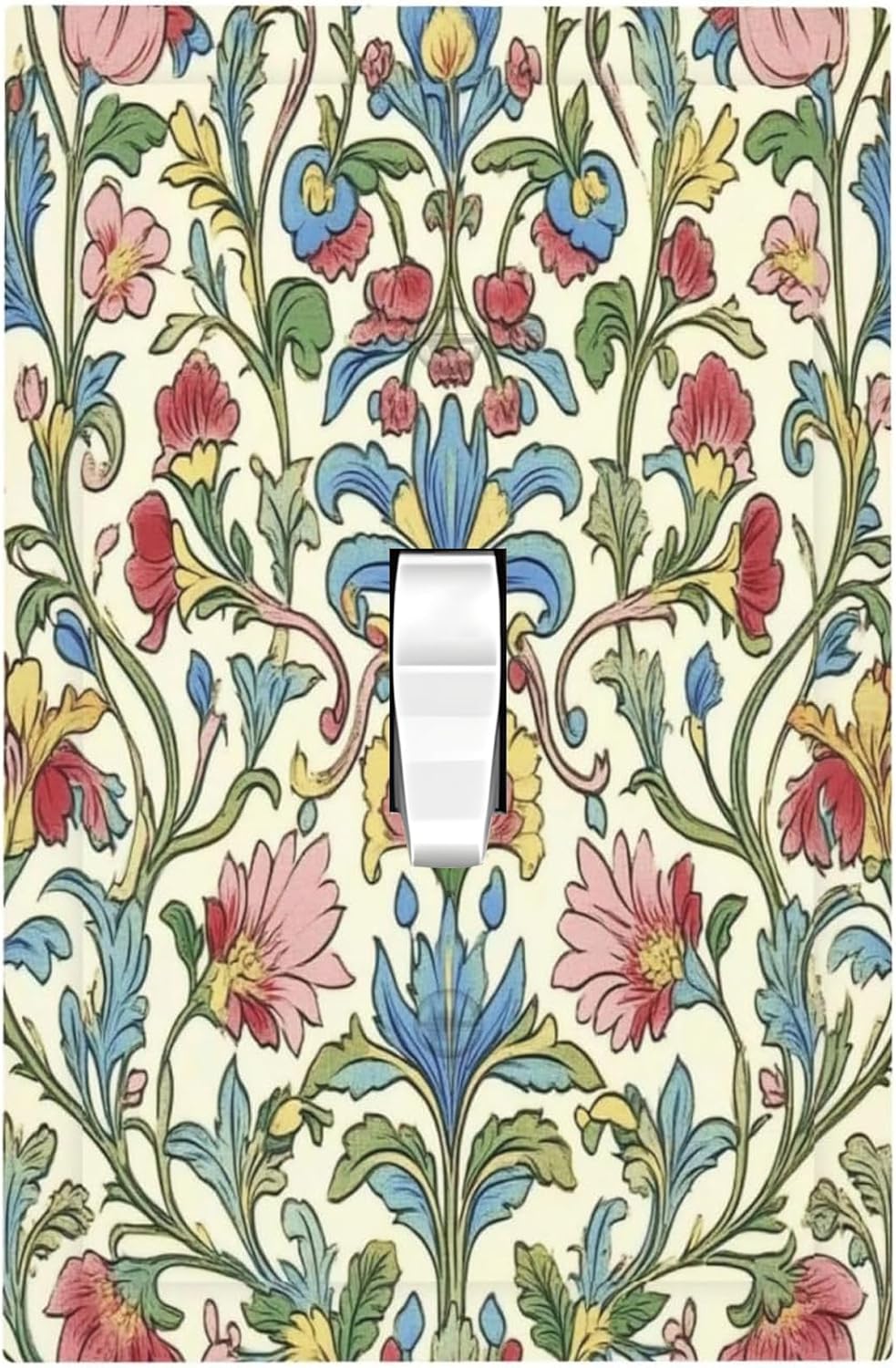 Decorative Light Switch Cover Boho Red Floral Morris Plant Leaves 1 Gang Single Toggle Device Electrical Faceplate Switchplates Decorator Outlet Wall Plate For Farmhouse Cabin Decor