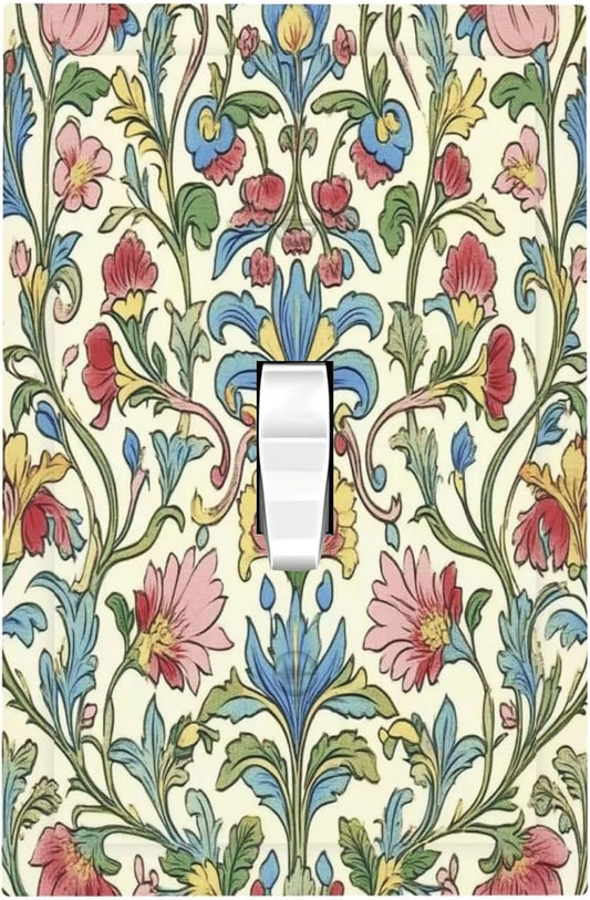 Decorative Light Switch Cover Boho Red Floral Morris Plant Leaves 1 Gang Single Toggle Device Electrical Faceplate Switchplates Decorator Outlet Wall Plate For Farmhouse Cabin Decor