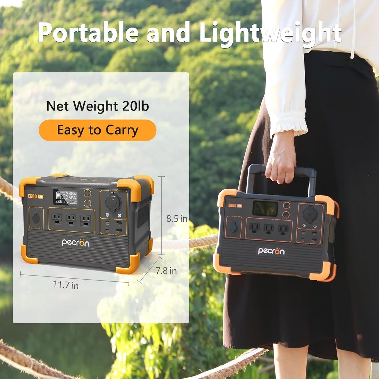 Pecron E600LFP Portable Solar Generator with 2x200W Solar Panel, 614Wh LiFePO4 Battery Backup, Power Station for Camping, Emergency, RV, Off-Grid Living