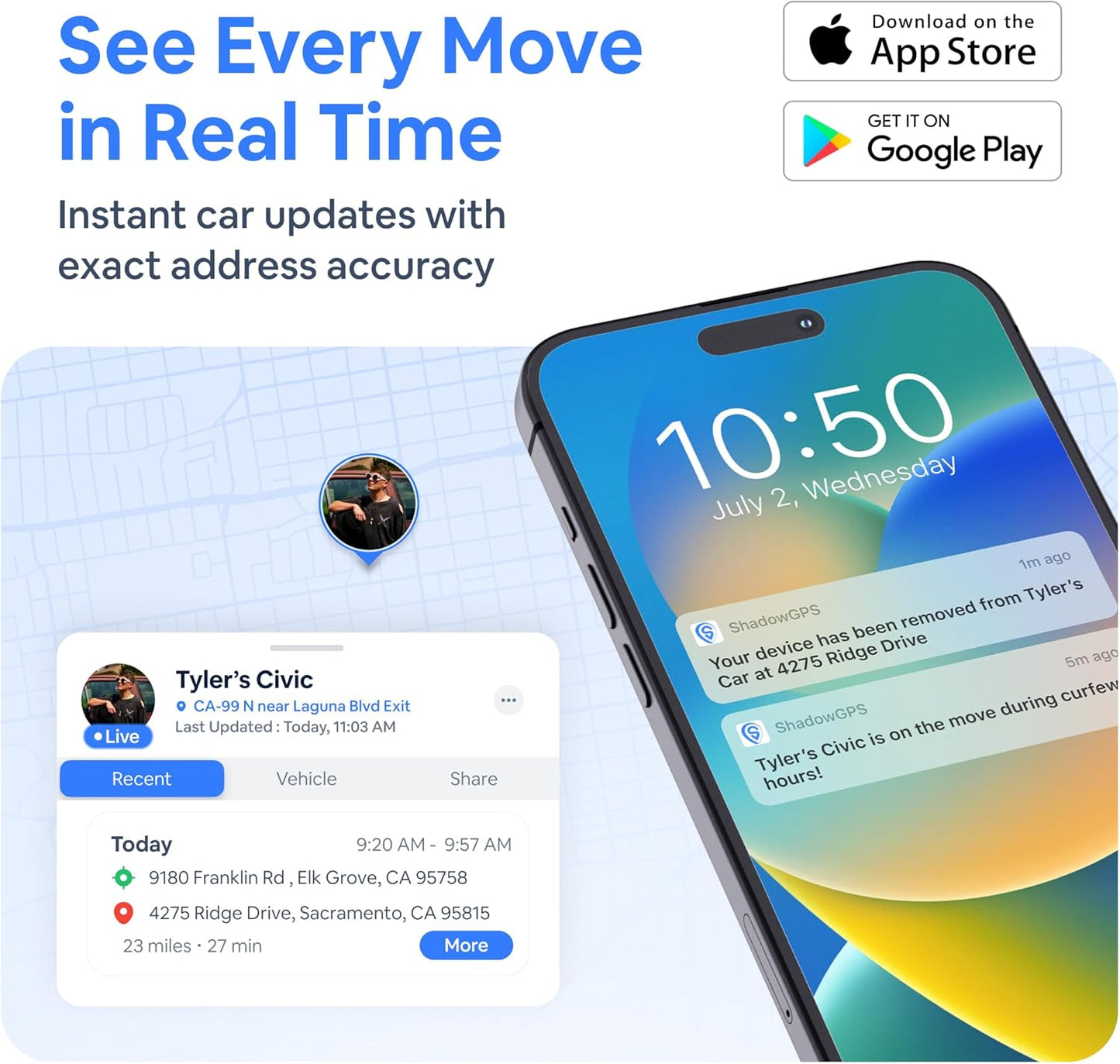 Real-Time OBD2 GPS Car Tracker – $12/Month with 1 Prepaid Year – Plug & Play Device for Families, Teens & Businesses with Trip History, Driving Alerts & GeoFence – Accurate, Easy Setup