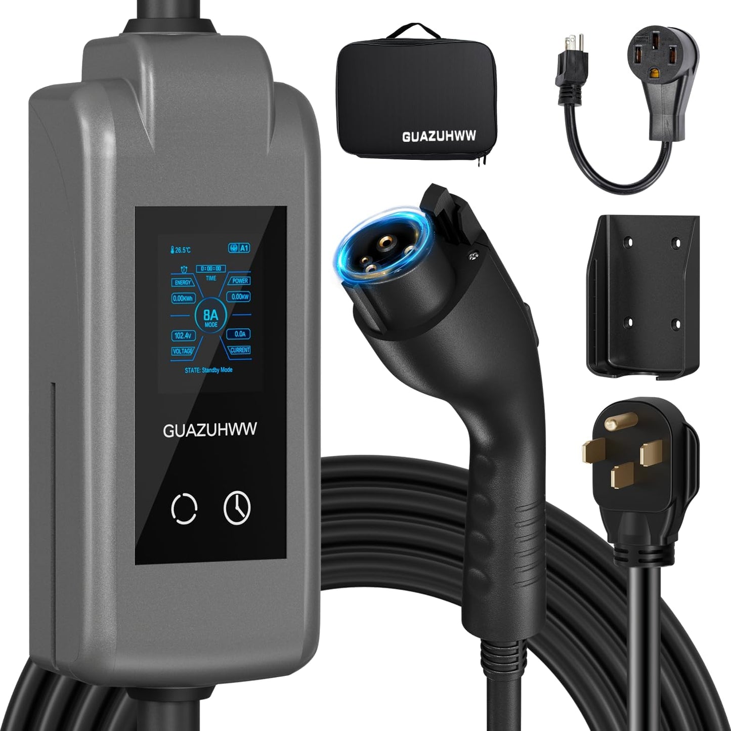 Level 2 EV Charger, 8X Faster Charging, Portable & IP66 Waterproof, NEMA 14-50 Plug for Home Garage & Outdoor Camping, Compatible with J1772 EVs (Tesla with Adapter) (32, Amps)