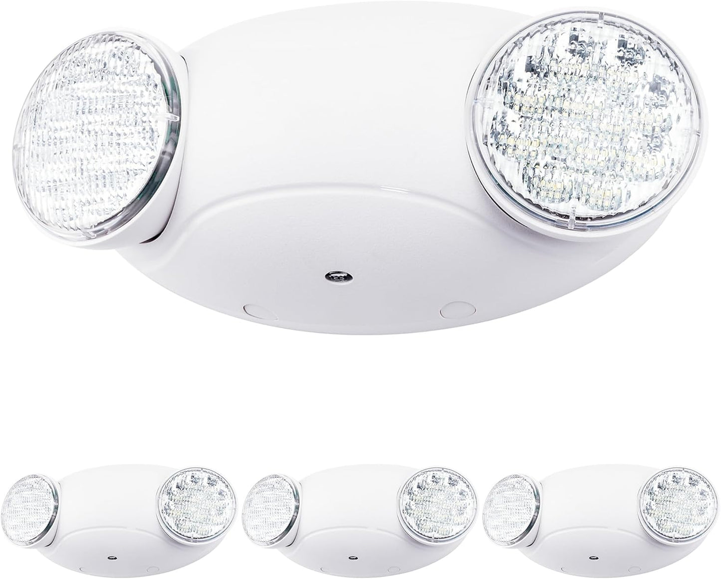LIT-PaTH LED Emergency Lighting Fixtures with 2 LED Bug Eye Heads and Back Up Batteries- US Standard Exit Light, UL 924 and CEC Qualified, 120/277 Voltage, White, 4-Pack