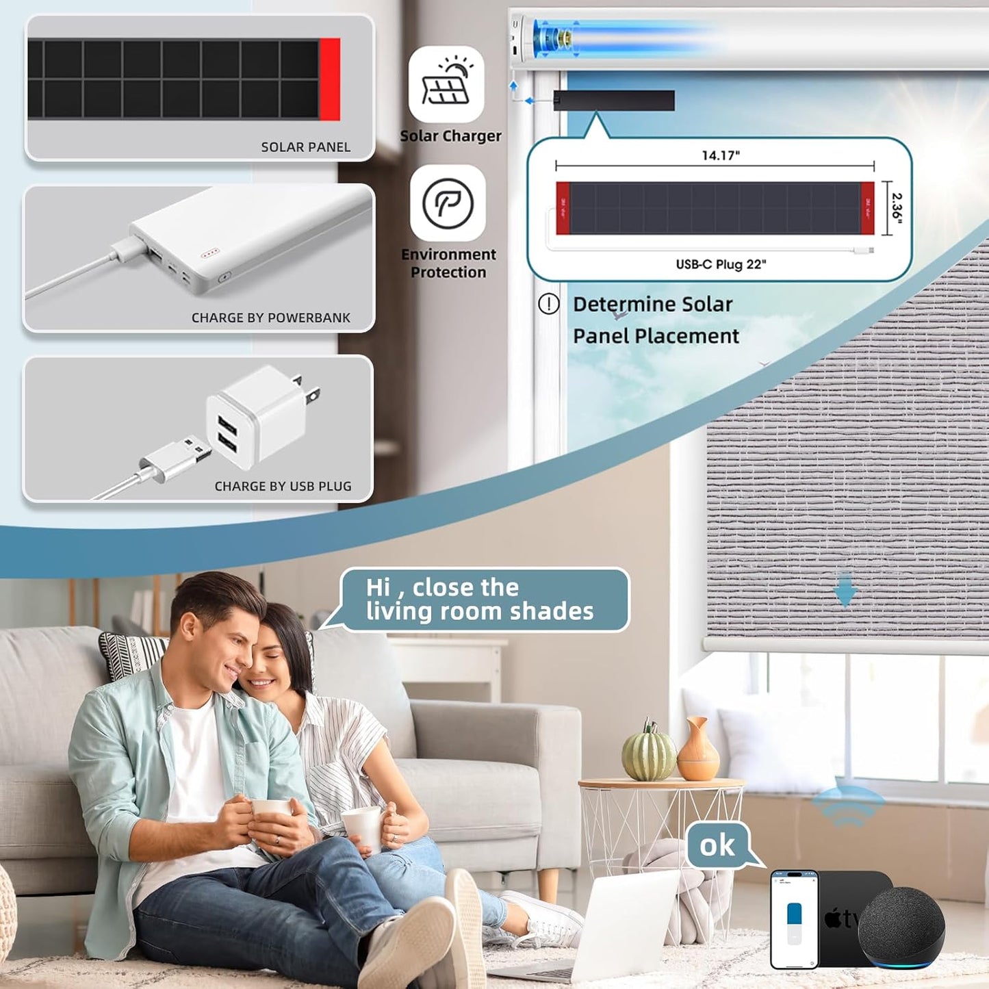 SmartWings Motorized Roller Shades Work with Homekit, 100% Blackout Smart Blinds for Windows, Cordless Remote Control Window Shades, Safar Rock Grey, Customized Size