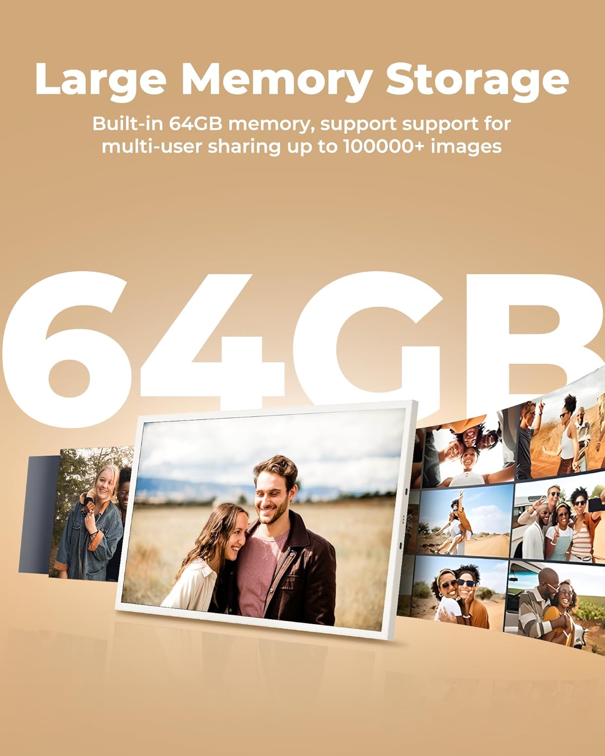 NGTeco Digital Picture Frame 64GB, 10.1" HD Touch Screen Digital Photo Frame, 5000mAh Cordless Battery & Magnetic Wireless Charging, Photo/Video Sharing via Frameo App
