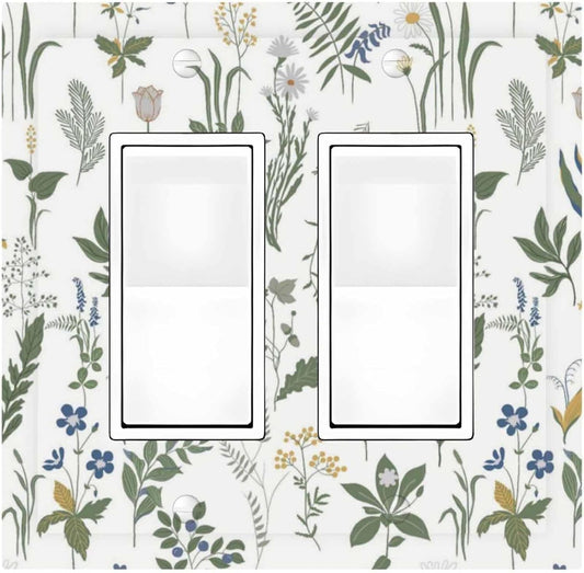 Decorative Outlet Covers Floral Green Leaf Plant Flowes 2 Gang Double Gfci Rocker Electrical Wall Panels Light Switch Cover Plate For Bed Room Farmhouse Decor
