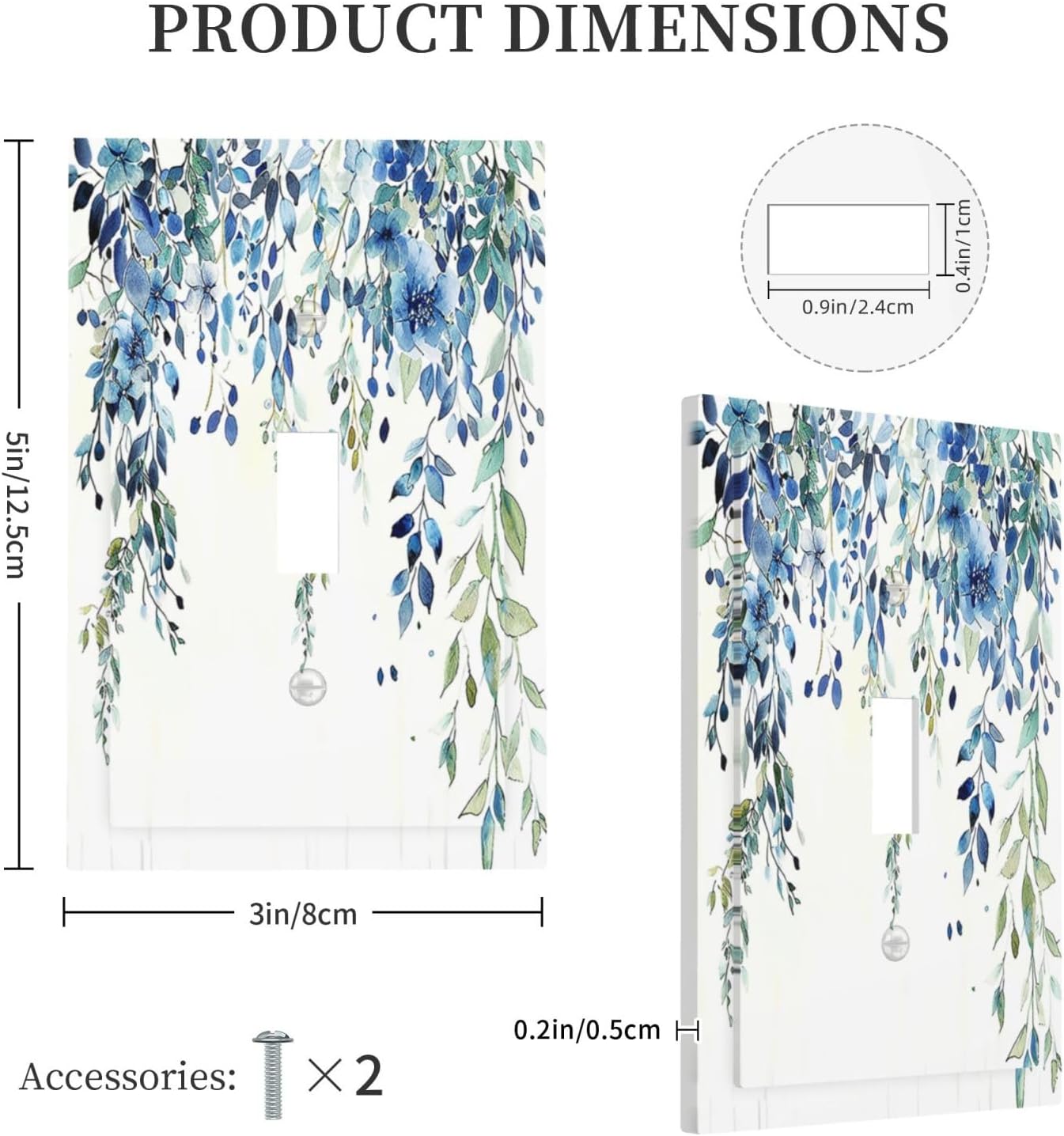 Decorative Light Switch Cover Boho Vintage Flowers Blue Green Sage 1 Gang Single Toggle Device Electrical Faceplate Switchplates Decorator Outlet Wall Plate for Bedroom Farmhouse Decor
