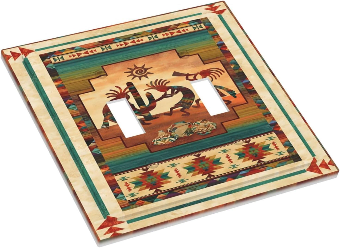 Decorative Light Switch Plate Covers Native American African Afro 2 Gang Light Switch Cover Unique Double Toggle Wall Plate Outlet Covers for Home Bedroom Decor （2 Pack）