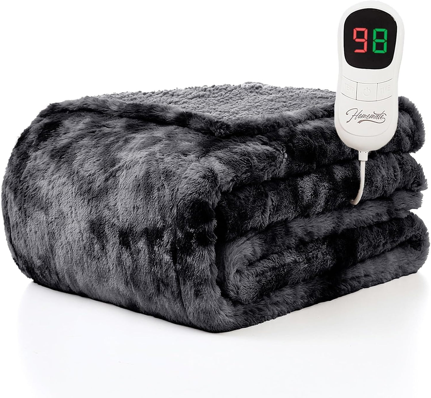 Homemate Electric Heated Blanket Full Size - 72"x84" Heating Blanket Full Size 1/2/4/6/8 Hours Auto-Off 10 Heat Level Over-Heat Protection Luxury Faux Fur Sherpa ETL Certification