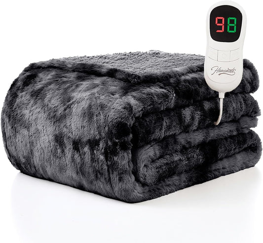 Homemate Electric Heated Blanket Full Size - 72"x84" Heating Blanket Full Size 1/2/4/6/8 Hours Auto-Off 10 Heat Level Over-Heat Protection Luxury Faux Fur Sherpa ETL Certification