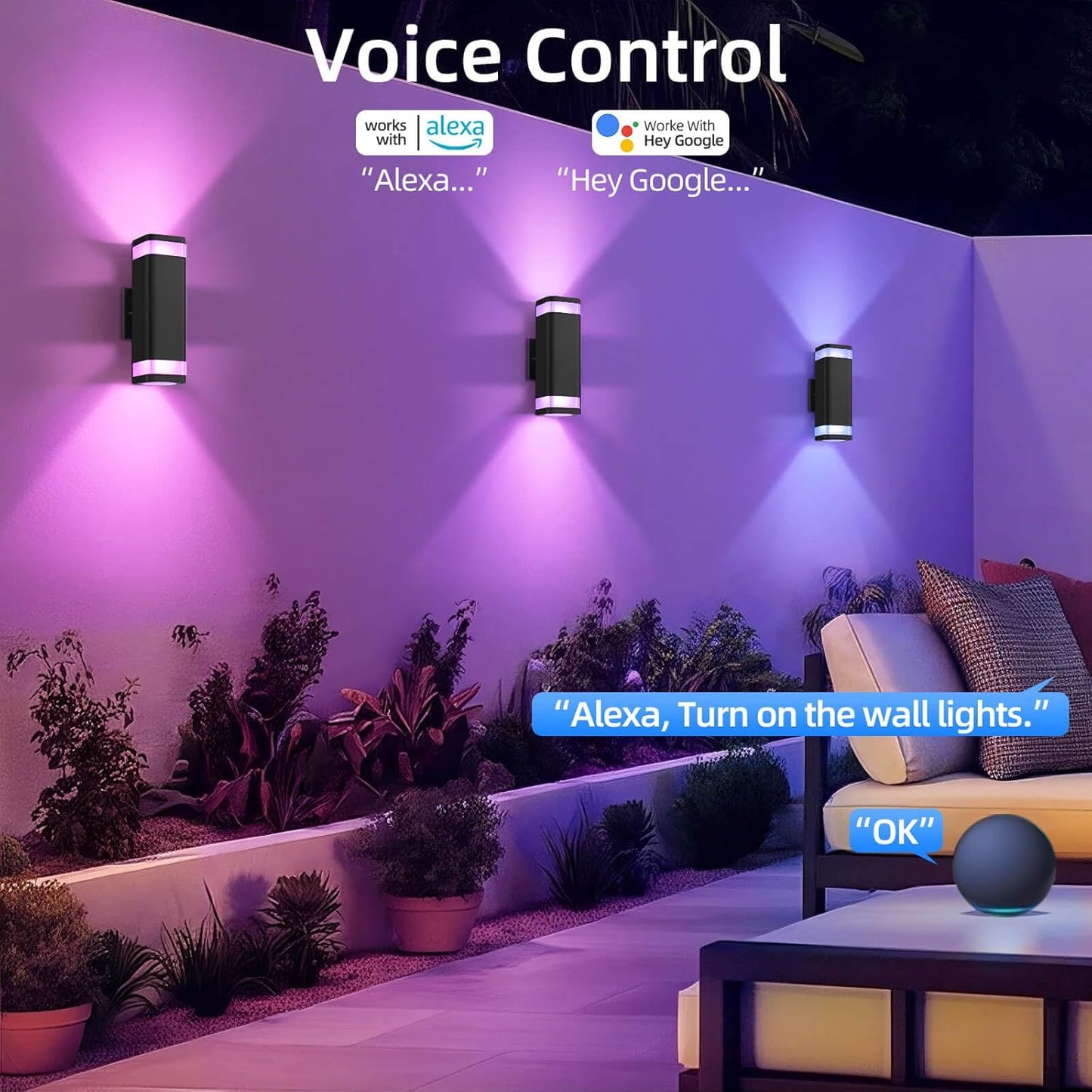 SHIMR Smart RGB Outdoor Wall Lights 2 Pack, WiFi App Control Color Changing Up Down Exterior Sconce with Dusk to Dawn Sensor, Waterproof LED Wall Mount Light Fixture, Compatible with Alexa & Google