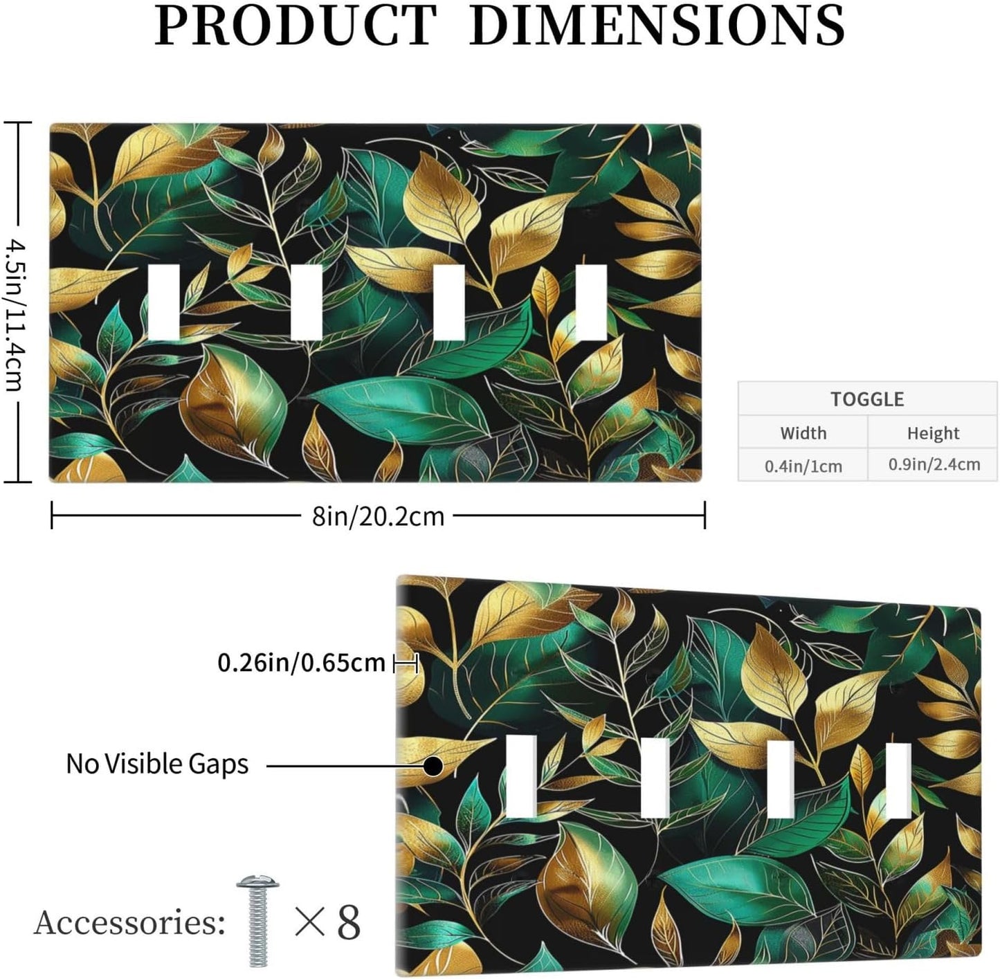 Light Switch Covers Vintage Dark Green Vine Leaf Golden Plants Quad Toggle Electrical Faceplate 4 Gang Wall Plate Decorative Switch Plates for Bed Room Cabin Decor