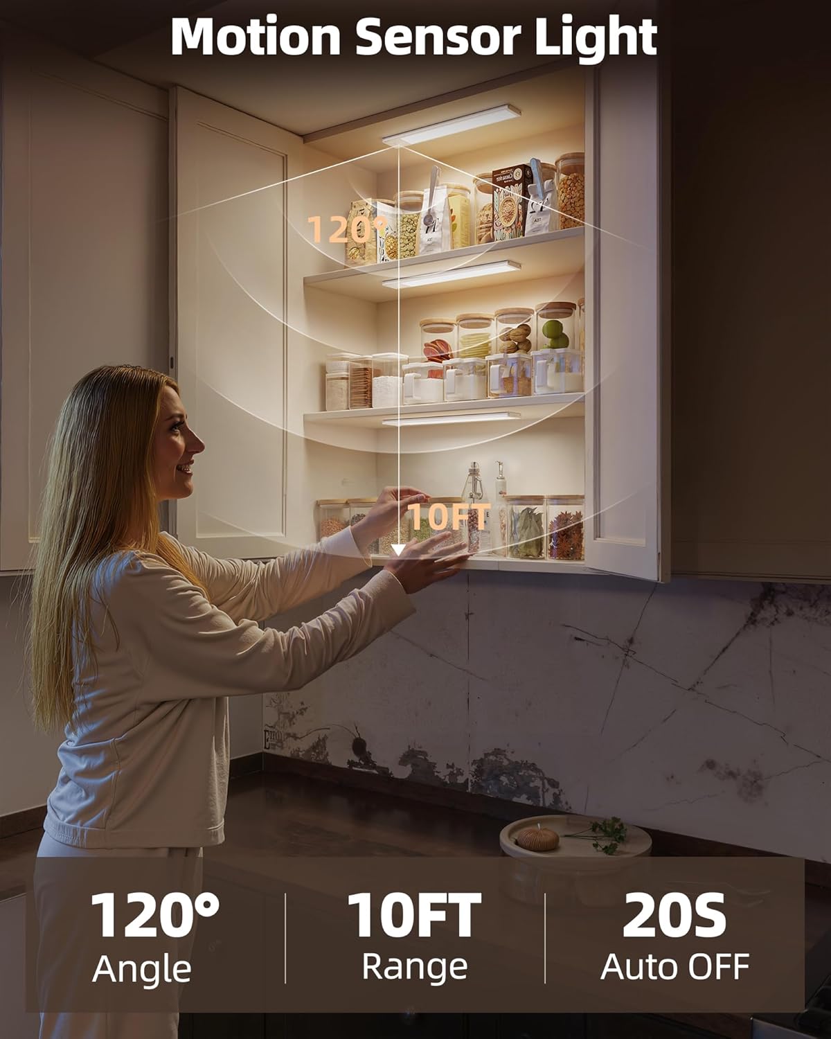 6Pack 12inch Under Cabinet Lighting, Rechargeable Motion Sensor Light Wireless Indoor, Dimmable 3 Color Temps Closet Lights with Remote, Indoor Under Counter LED Lights for Kitchen, Stairs