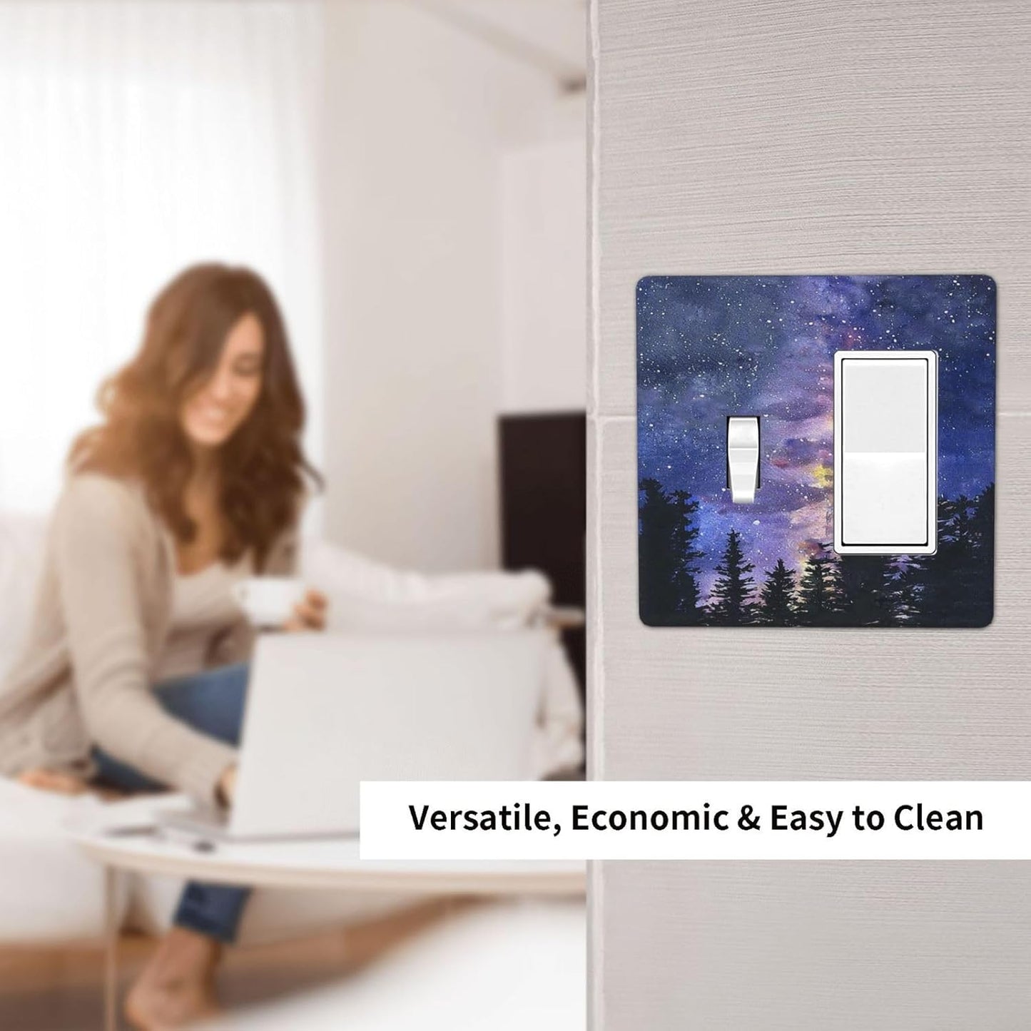 Outlet Covers Dream Milky Way Starry Forest Pine Watercolor Painting 1 Toggle 1 Rocker Combination Decorative Wall Plate Light Switch Cover Plate Electrical Switch Plates for Bedroom Home Decor