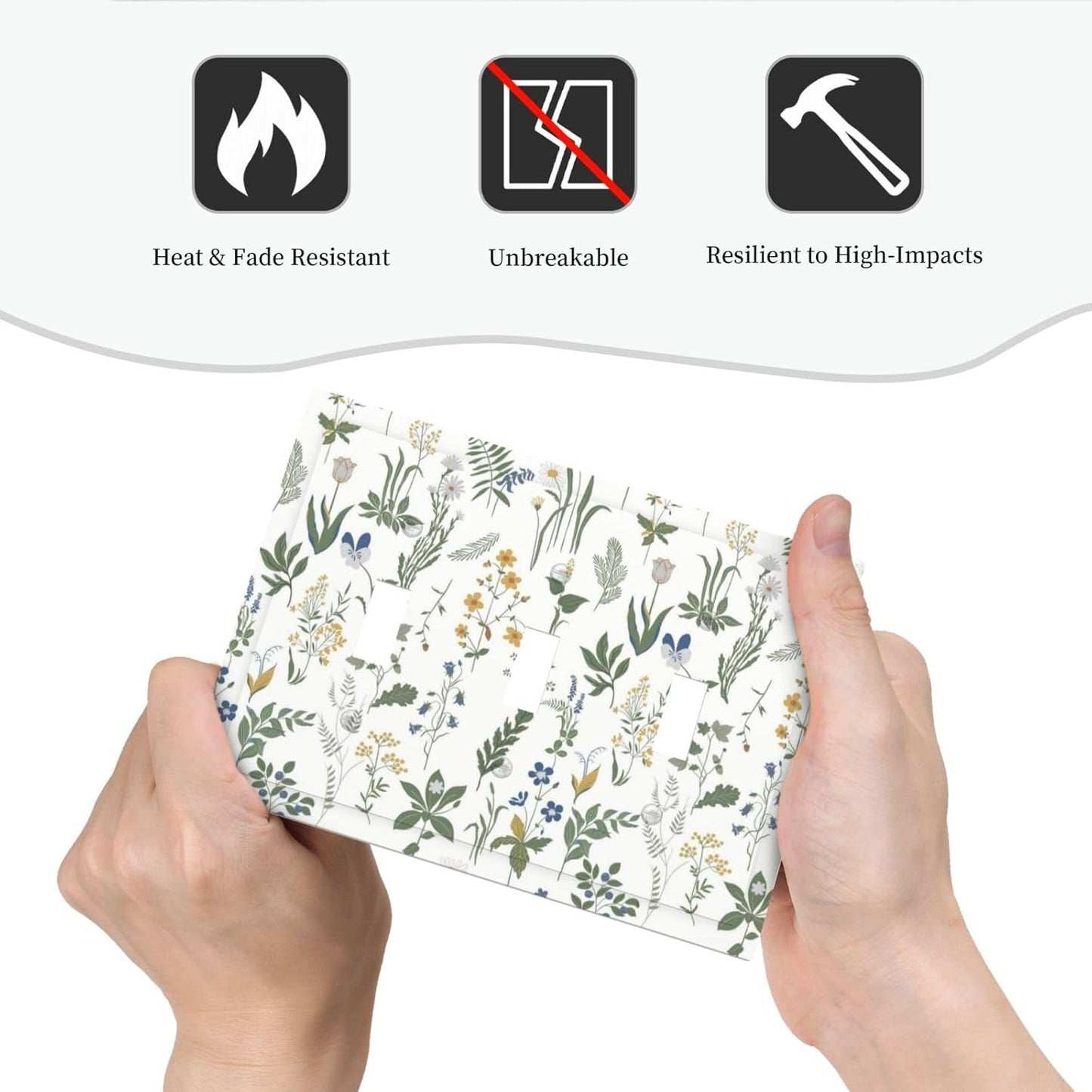 Decorative Switch Plates Floral Green Leaf Plant Flowes 3 Gang Wall Plate Triple Toggle Light Switch Cover Faceplate Electrical Wall Panels For Bed Room Farmhouse Decor