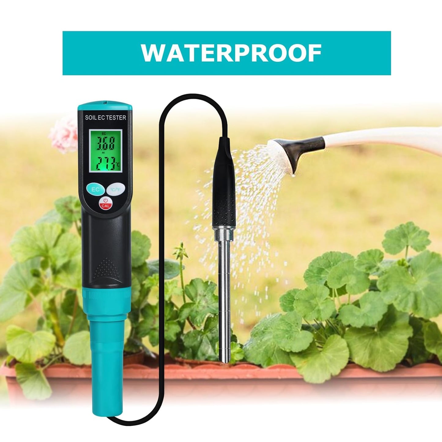 Digital Soil EC Meter 2-in-1 Porfessional Plants EC Temperature Tester Meter with Corded Sensor, Backlight LCD Display, Temperature Compensation, Easy Calibration for Soil Plants Lawn Nutrient Test