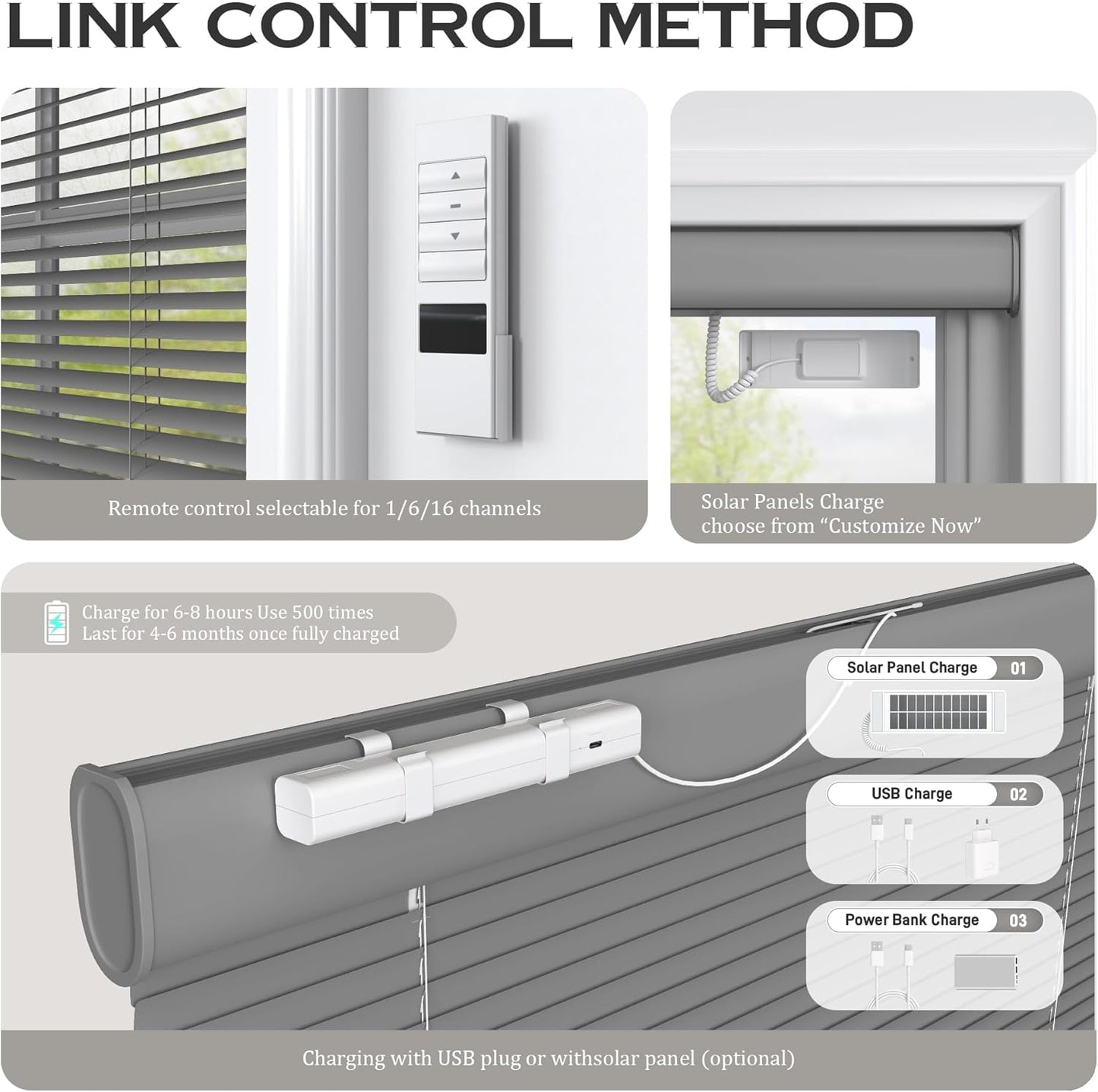 Motorized Cordless Aluminum Blinds with Remote, Automatic Room Darkening Horizontal Blinds for Indoor Windows, Light Adjustment Waterproof Blinds, Customized for Home Office, Gray