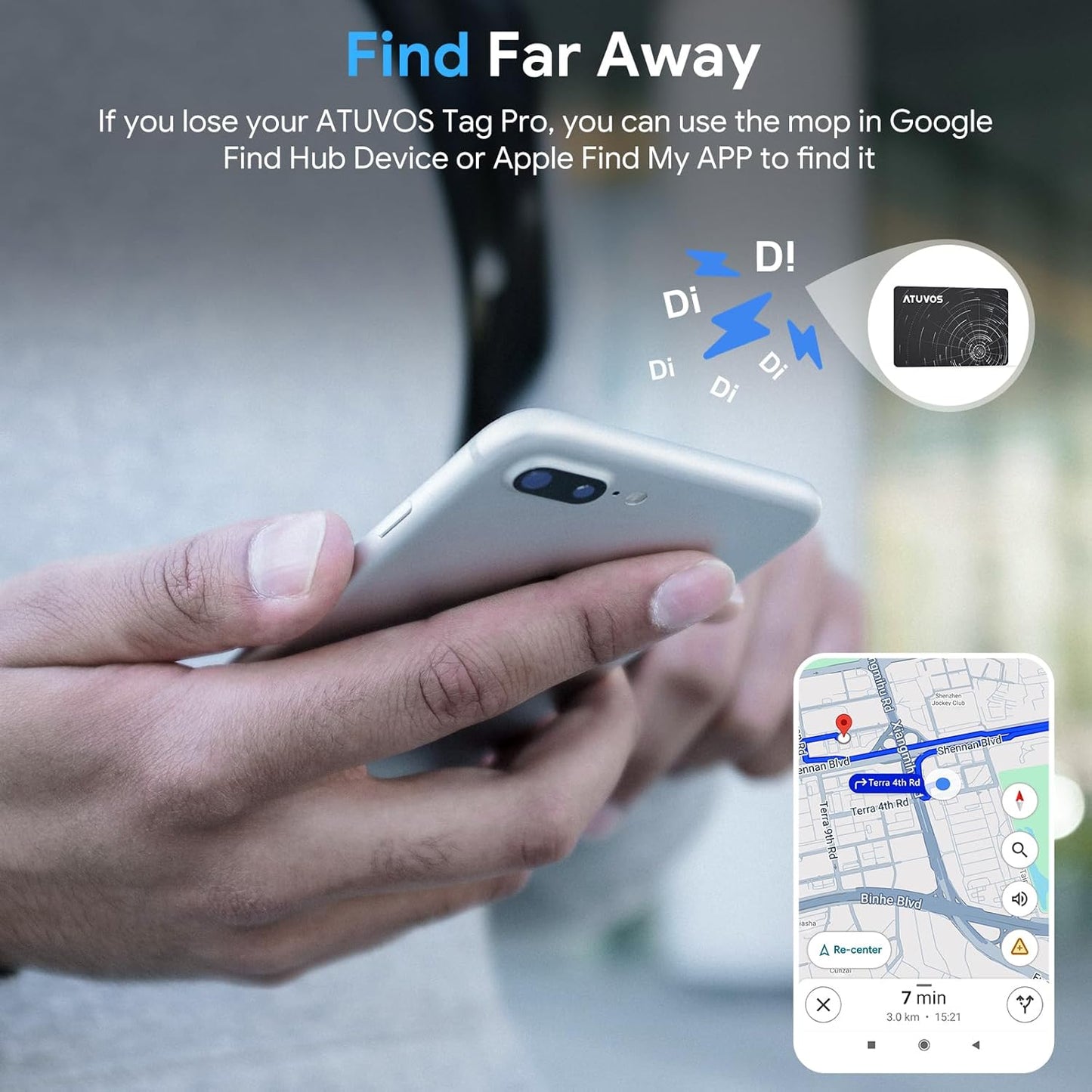 ATUVOS Dual-System Air Card Tag 1 Pack, Rechargeable Wallet Tracker Compatible with Android Google Find Hub or iOS Apple Find My APP, Smart Item Finder Locator for Wallet/Luggage/Passport