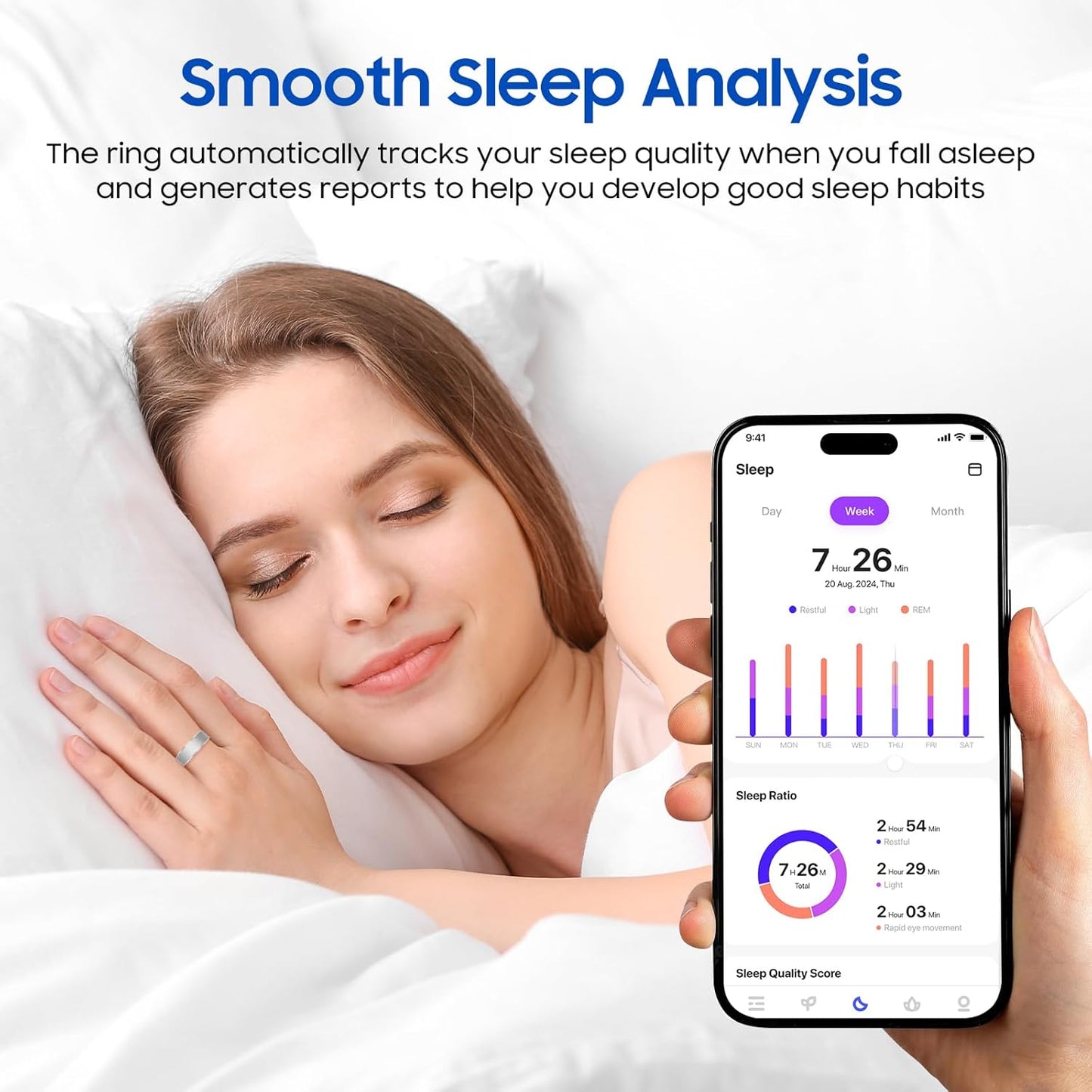 Smart Health Ring, Featuring Stress and Sleep Monitoring Functions, Compatible with iOS and Android, Waterproof Fitness Tracker for Women & Men, No Subscription Fee. (Black, 11)