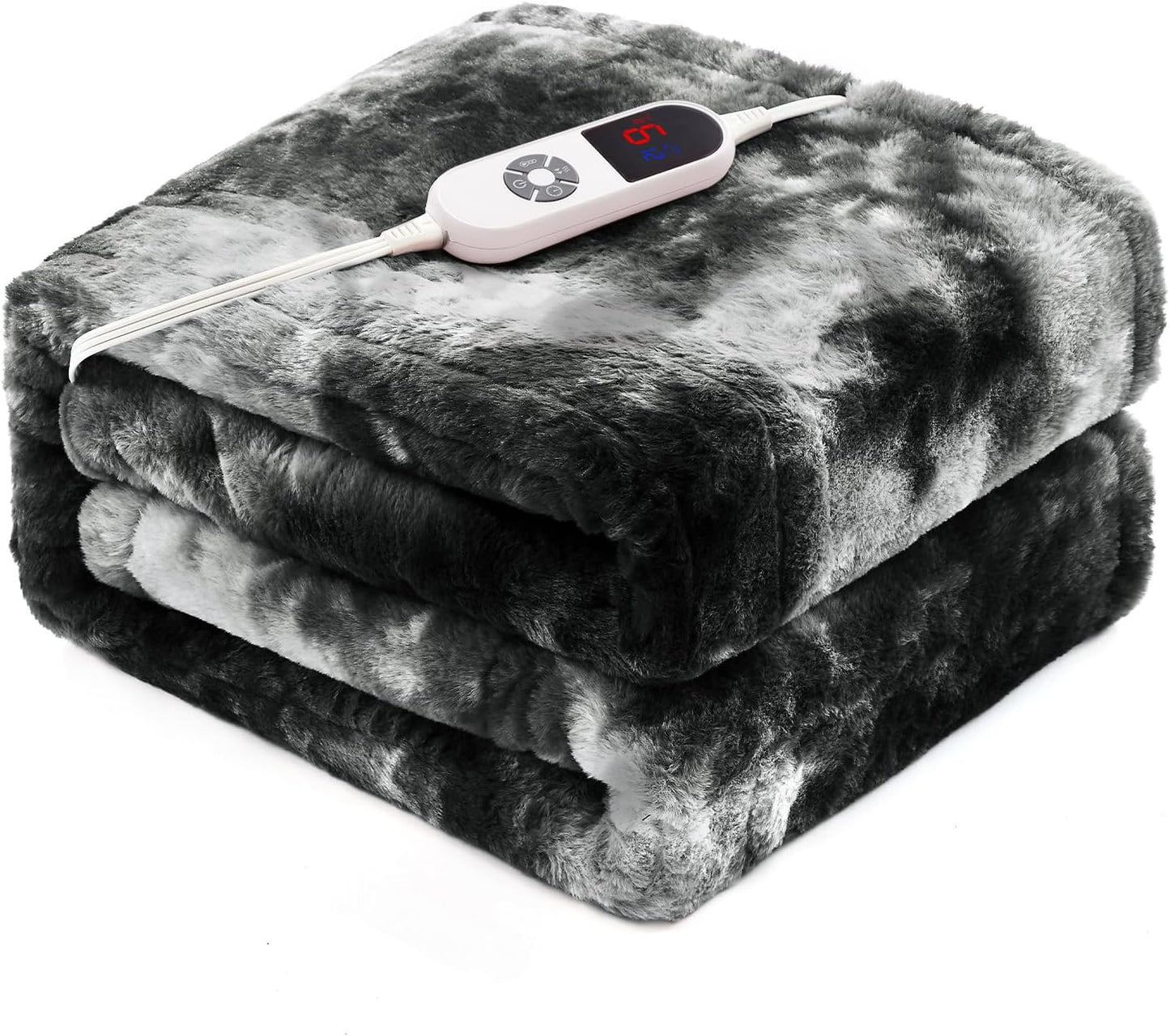 Electric Heated Blanket 62"x84",Luxury Black Twin Faux Rabbit Fur Electric Blanket,Fast Heating Soft Fluffy Thick Electric Blanket with 6 Heating Levels & 12H Auto Off