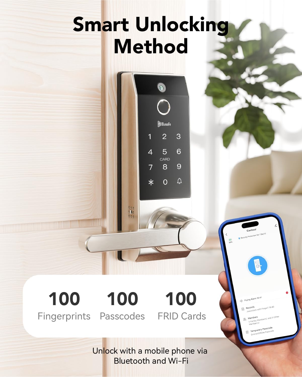 Smart Lock Doorbell Fingerprint Smart Door Lock Deadbolt for Homeowners or Parents Door Lock with Camera and Door Handle for Renters, Keyless Entry Door Lock for Front Door (Contour V Sand Nickel)