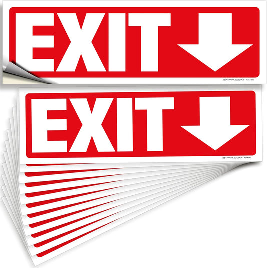 iSYFIX Exit Signs Stickers 12 Pack 12x4 Inch - Laminated Premium Vinyl Directional Down Arrow Signs for Buildings, Office, Workplace, Stores, Schools, Theaters, Parking, Restaurants, Factories