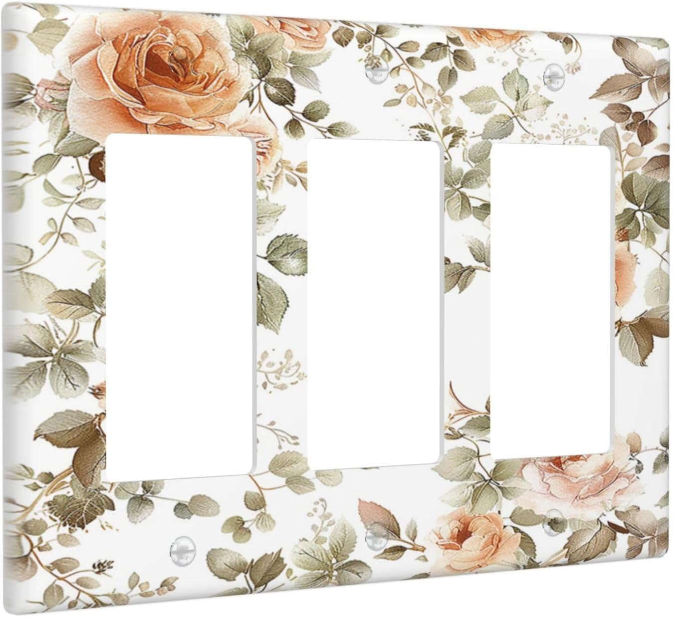 Light Switch Covers Vintage Warm Color Orange Flowers And Leaves 3 Gang Rocker Electrical GFCI Decorative Triple Outlet Wall Plate Cover Switchplate for Bedroom living Room Decor