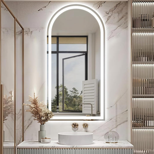 Niccy Arched LED Mirror for Bathroom, 48x24 Vanity Mirror with Light Frameless Bathroom Mirror, Smart Lighted Frontlit Mirrors with Memory Function for Bathroom Bedroom Beauty Hair Salon