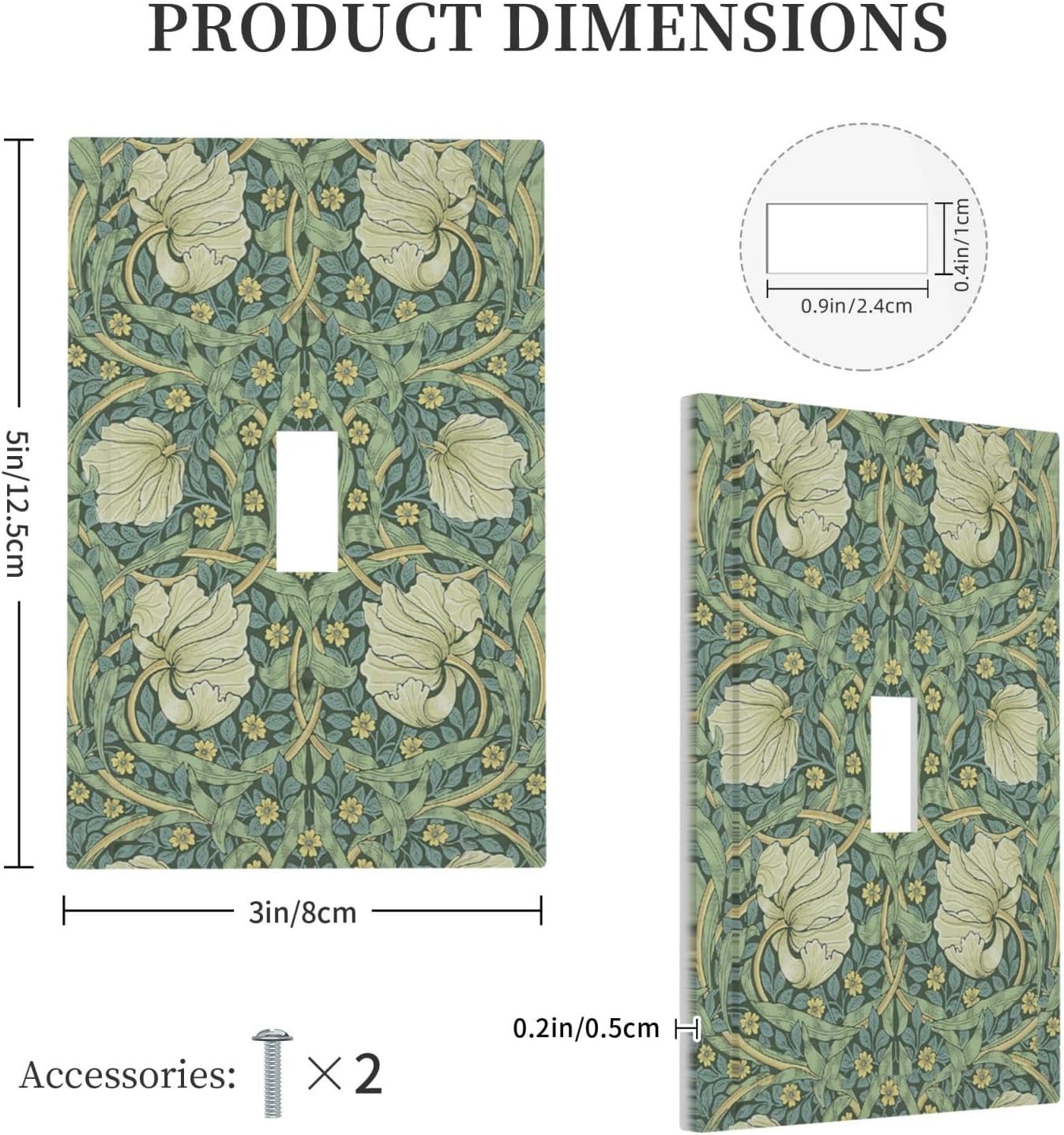 Decorative Light Switch Cover Vintage Floral Plant Sage Green William Morris 1 Gang Single Toggle Decorator Outlet Wall Plate Device Electrical Faceplate Switchplates for Bedroom Home Decor