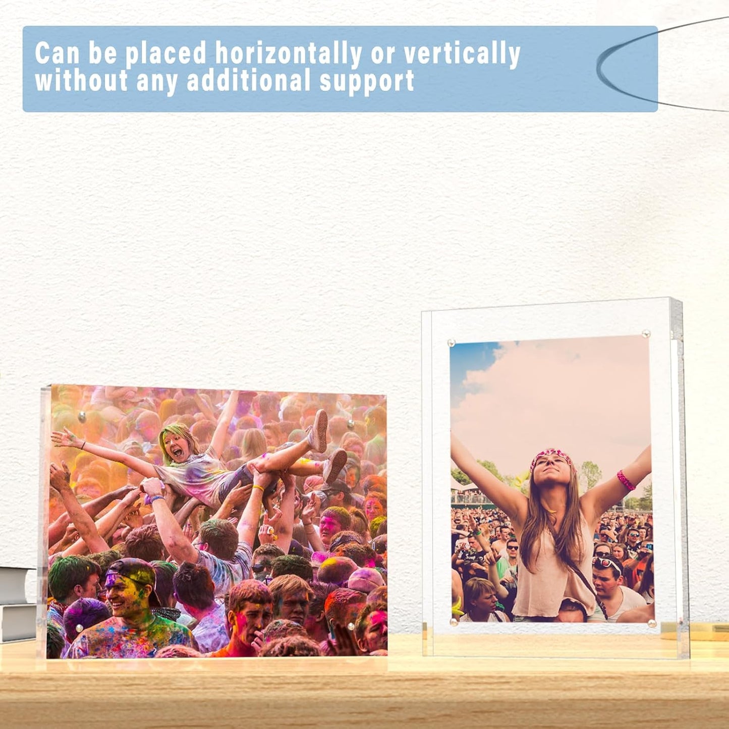 HELPLEX Acrylic Frame, 5 Pack 8x10 Picture Frames, 20mm Thicker Frameless Clear Frame Double Sided Magnetic Frame, Free Standing Desktop Display Stand Acrylic Frames