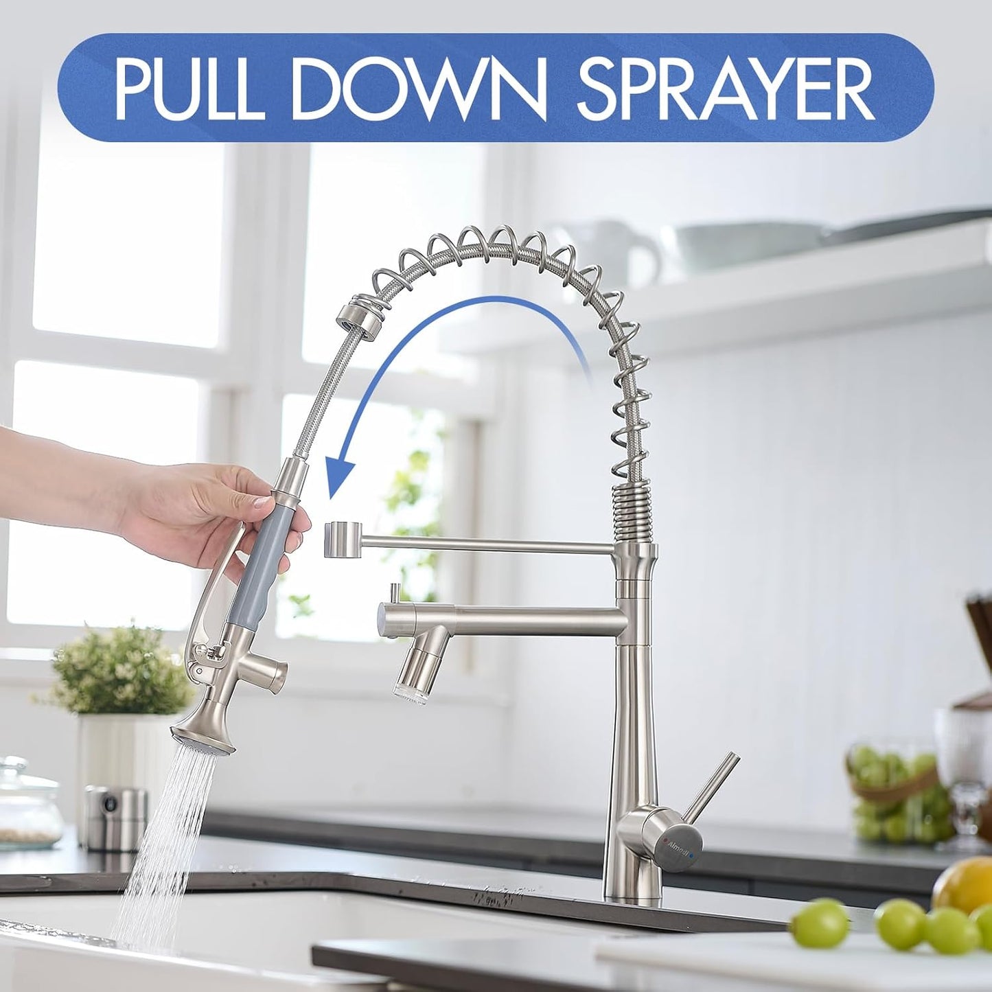 AIMADI Pull Down Kitchen Faucet with Sprayer,Commercial Single Handle Stainless Steel Brushed Nickel Kitchen Sink Faucet with LED Light