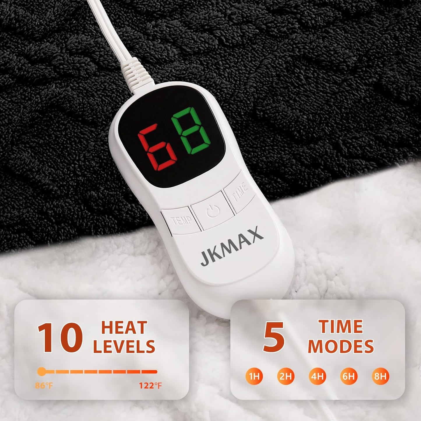 Heated Electric Blanket Full Size-72"x84" Heating Blanket with 10 Heating Levels & 5 Time Settings Over-Heat Protection，Winter Warmer for Adults with ETL Certification（Black）