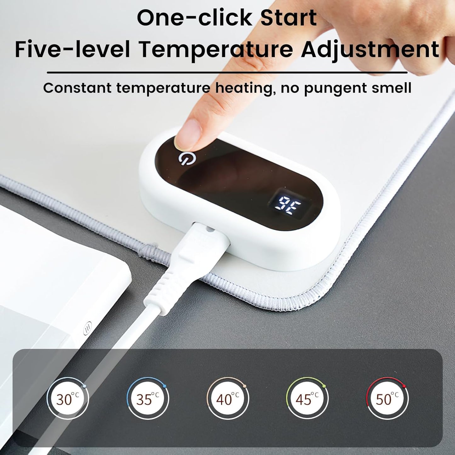 Heated Large Desk Mat PU Leather Warm Mouse Pad with 5 Heating Level & 4 Hour Auto Shut-Off Heating Keyboard Pad Warmer Gaming Mouse Mat for Home Office Work (Gray, 31.5" X 13")