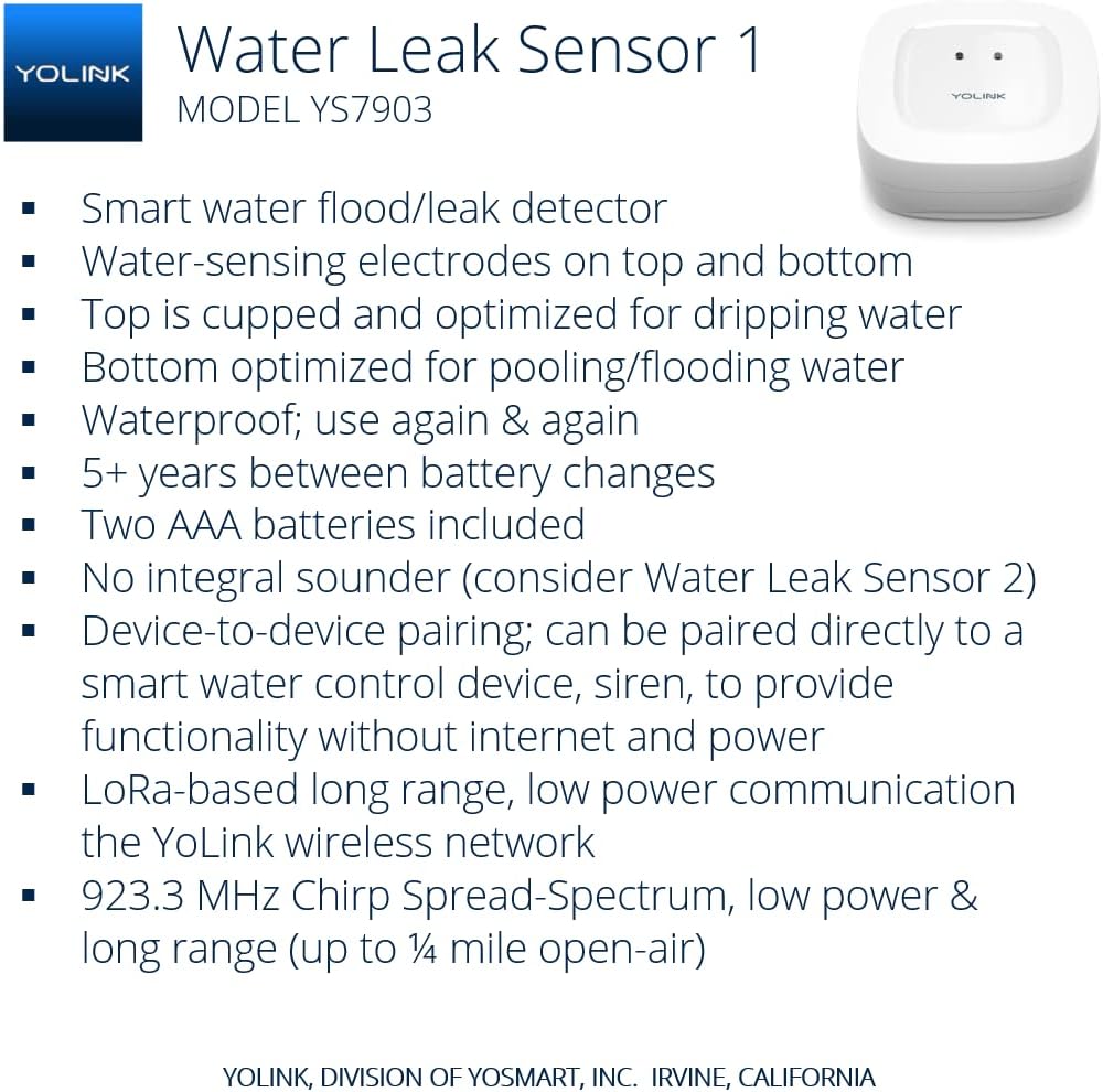 YoLink Water Leak Detection Starter Kit, w/SpeakerHub Audio/Talking Hub & Water Leak Sensors, LoRa Up to 1/4 Mile Open-Air Range, SMS/Text, Email & Push Notifications, w/Alexa, IFTTT, Home Assistant