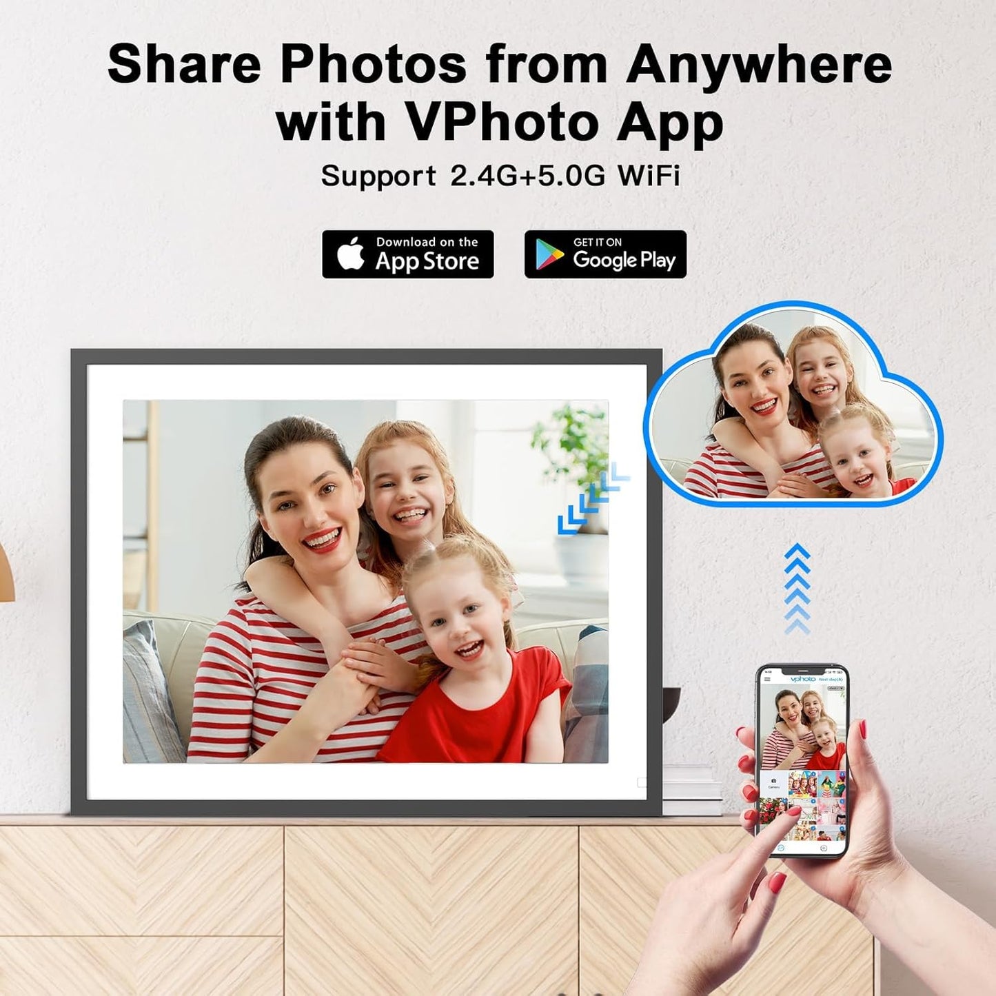 Digital Picture Frame 16.2 Inch Large Digital Photo Frame - 32GB Wall Mountable Wi-Fi Electronic Photo Frame, Auto-Rotate, Share Photos Video via App Email, Free Cloud, Christmas Gifts for Mom Dad