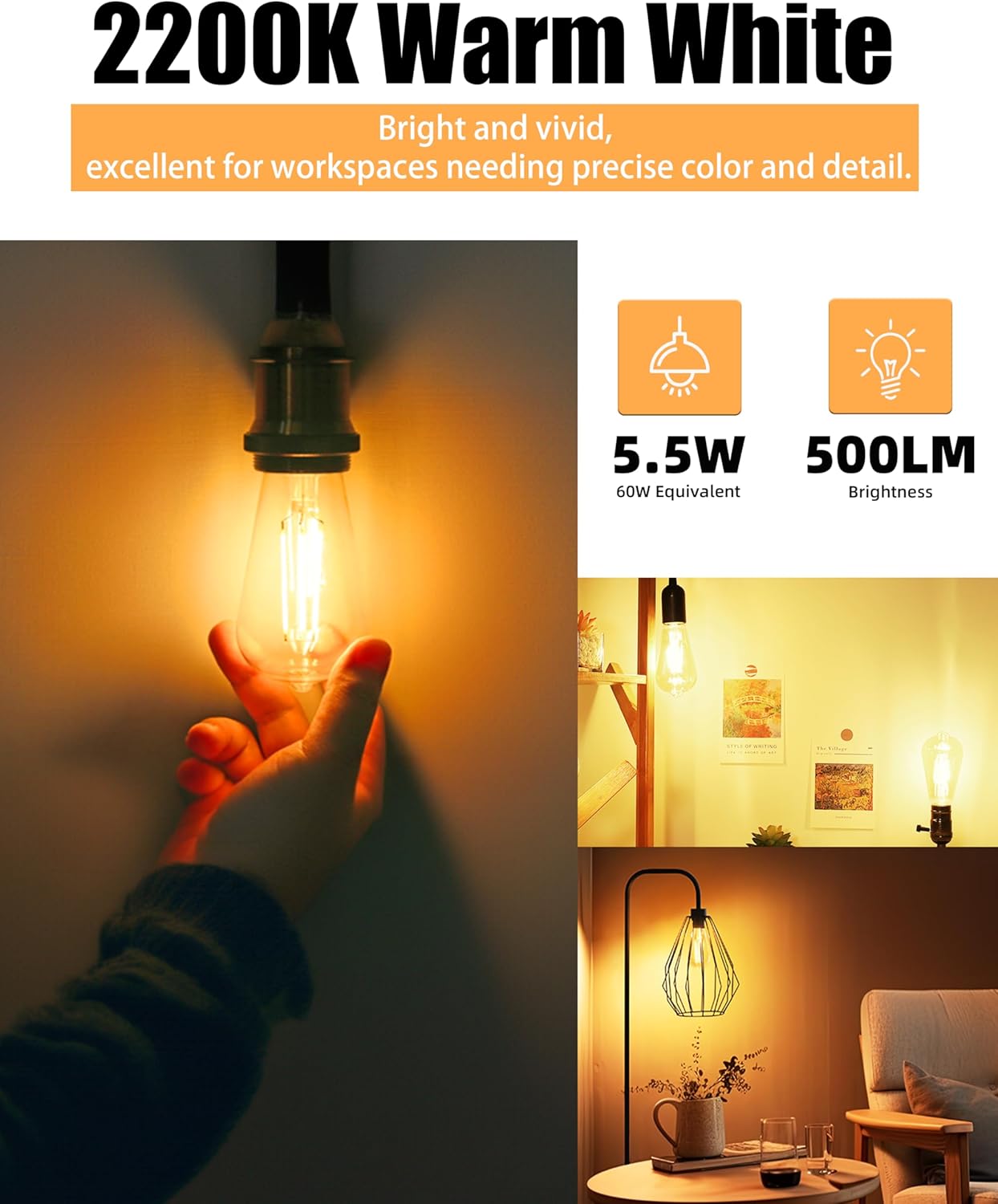 Lumiverse 120 Pack E26 Vintage LED Edison Bulbs CRI 90+, 5.5W 60W Equivalent Dimmable, Antique Style ST19/ST58 LED Light Filament Bulbs 2200K Warm White