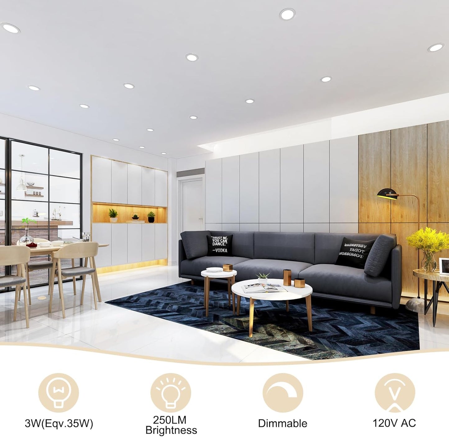 YGS-Tech 2 Inch LED Recessed Lighting, Dimmable Downlight 3W(35W Halogen Equivalent), CRI80, 5000K Daylight White Ceiling Light with LED Driver(4 Pack)