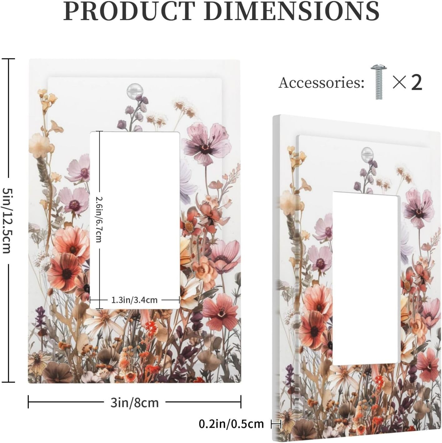 Boho Nursery Wildflower Flora Vintage Flower Decorative Outlet Covers 1 Gang Single Rocker Light Switch Cover Plate Wall Plates GFCI Faceplate for Bedroom Living Room Decor