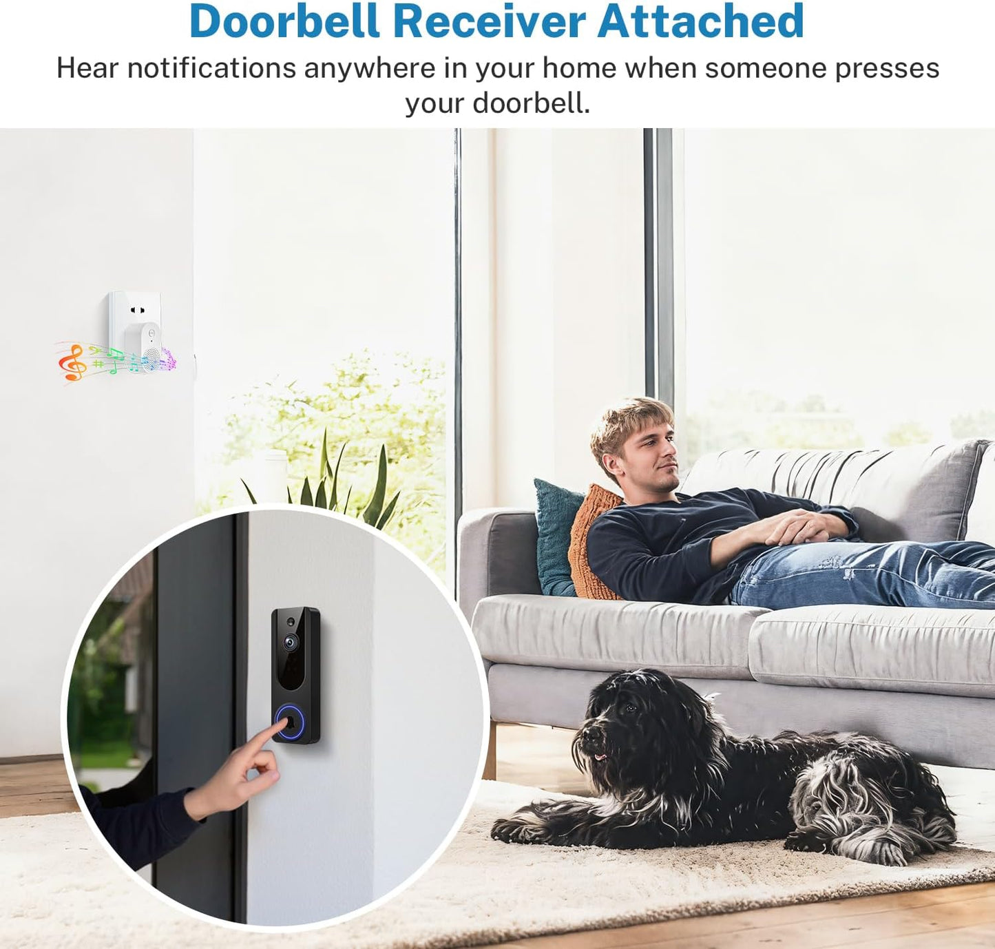 Doorbell Camera Wireless with Indoor Receiver, Battery Powered, AI Human and Motion Detection, 2 Way Talk, 1080P Night Vision, Cloud Storage (Sold Separately)
