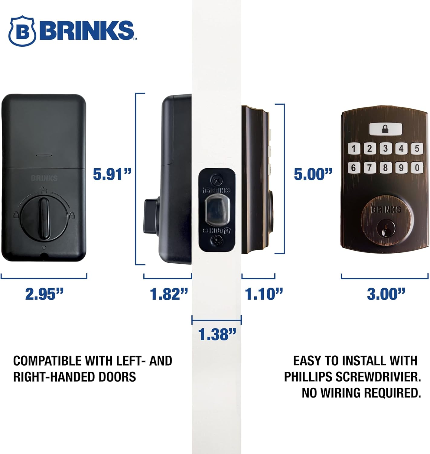 BRINKS Security Door Locks, High-Security Keyless Entry, Smart Electronic Door Lock with Deadbolt, Up to 50 Codes, Automatic Locking (Deadbolt & Passage Lever, Tuscan Bronze)