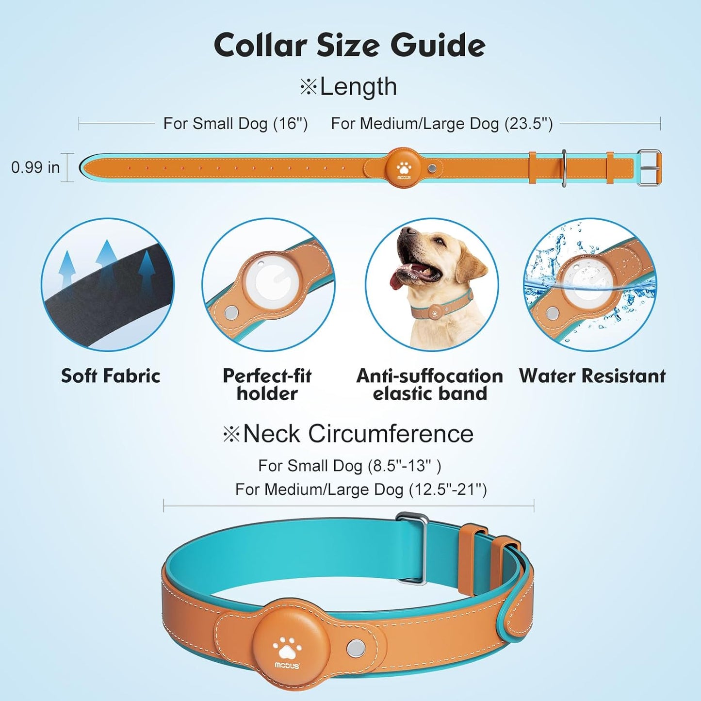 GPS Tracker for Dogs&Cats, 2 in 1 Pet Tracking Smart Collar (Only iOS), No Monthly Fee GPS Tracker Dog Collar, Real-time Location Comfortable PU Tracker for Small, Medium Large Dogs(Locator Included)