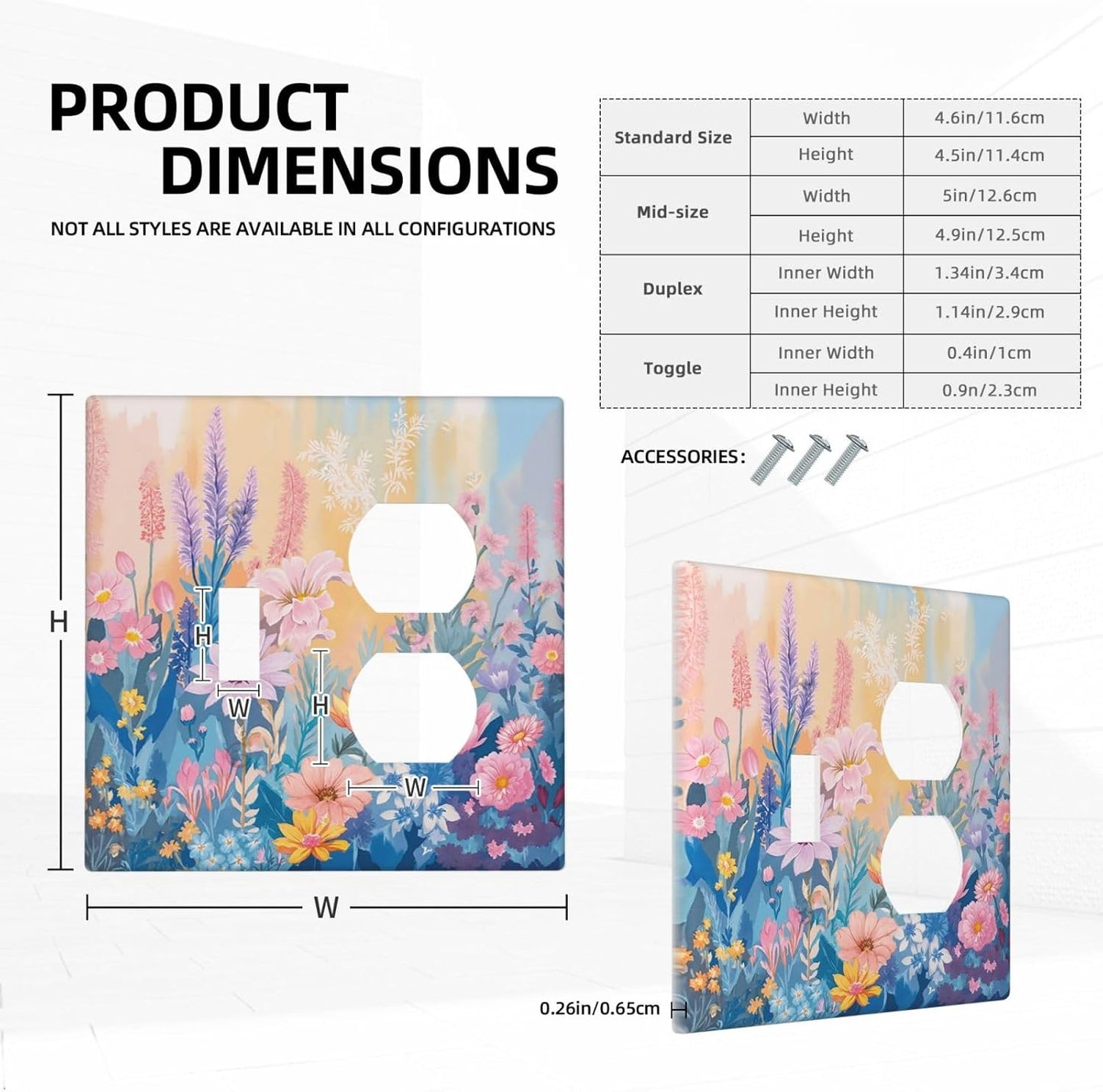 Outlet Covers Colorful Watercolor Flowers Wildflower Plants 1 Toggle 1 Duplex Switch Plate Covers Electrical Light Switch Cover Plate Decorative Wall Plate Socket Cover for Bathroom Home Decor