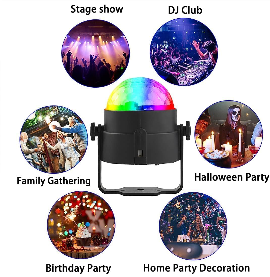 Party Lights Disco Ball LED Sound Activated, RBG Disco,dj Lights, Powered Stage Light for Home Room Dance Parties Birthday Bar Karaoke Xmas Wedding Show