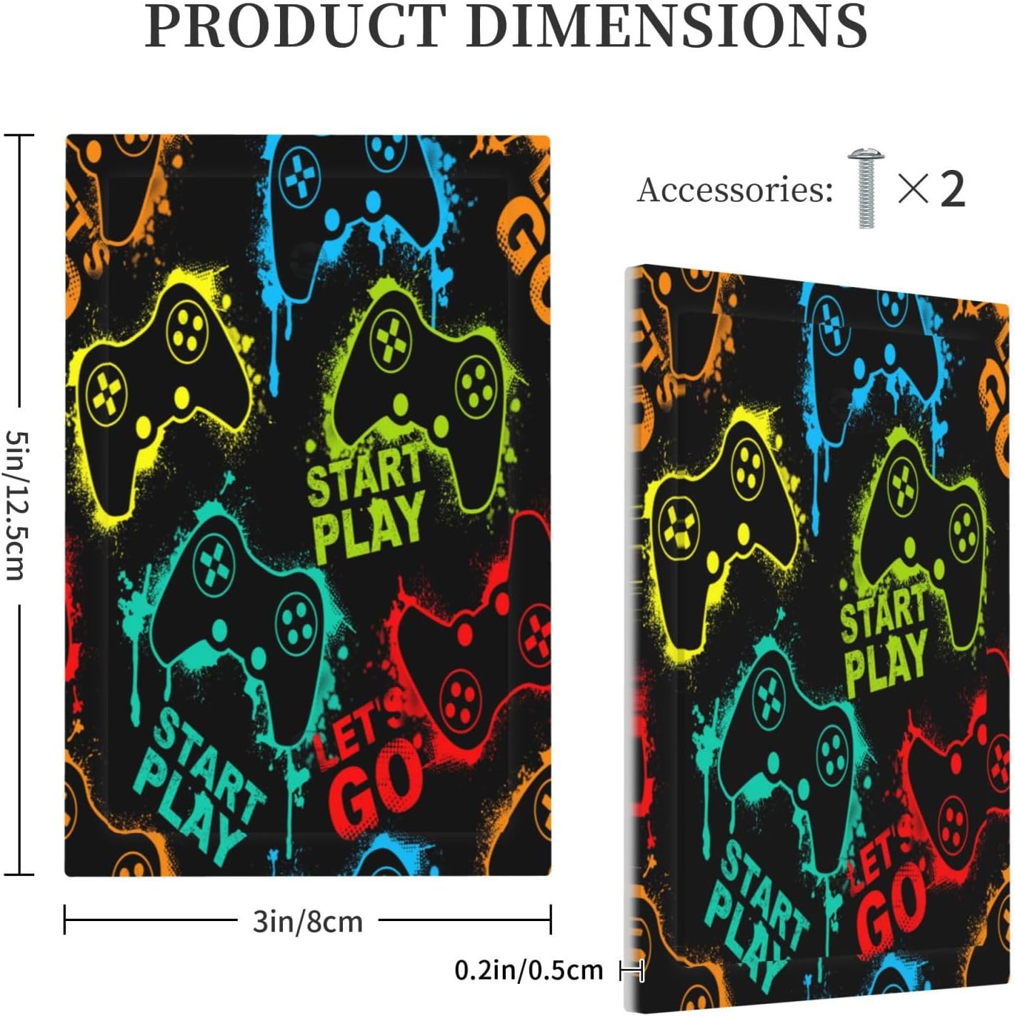 Decorative Light Switch Plate Covers Gamepad Theme Graffiti 1 Gang No Device Single Blank Outlet Covers Wall Plate Light Switch Cover Plate for Game Room Bedroom Home Decor